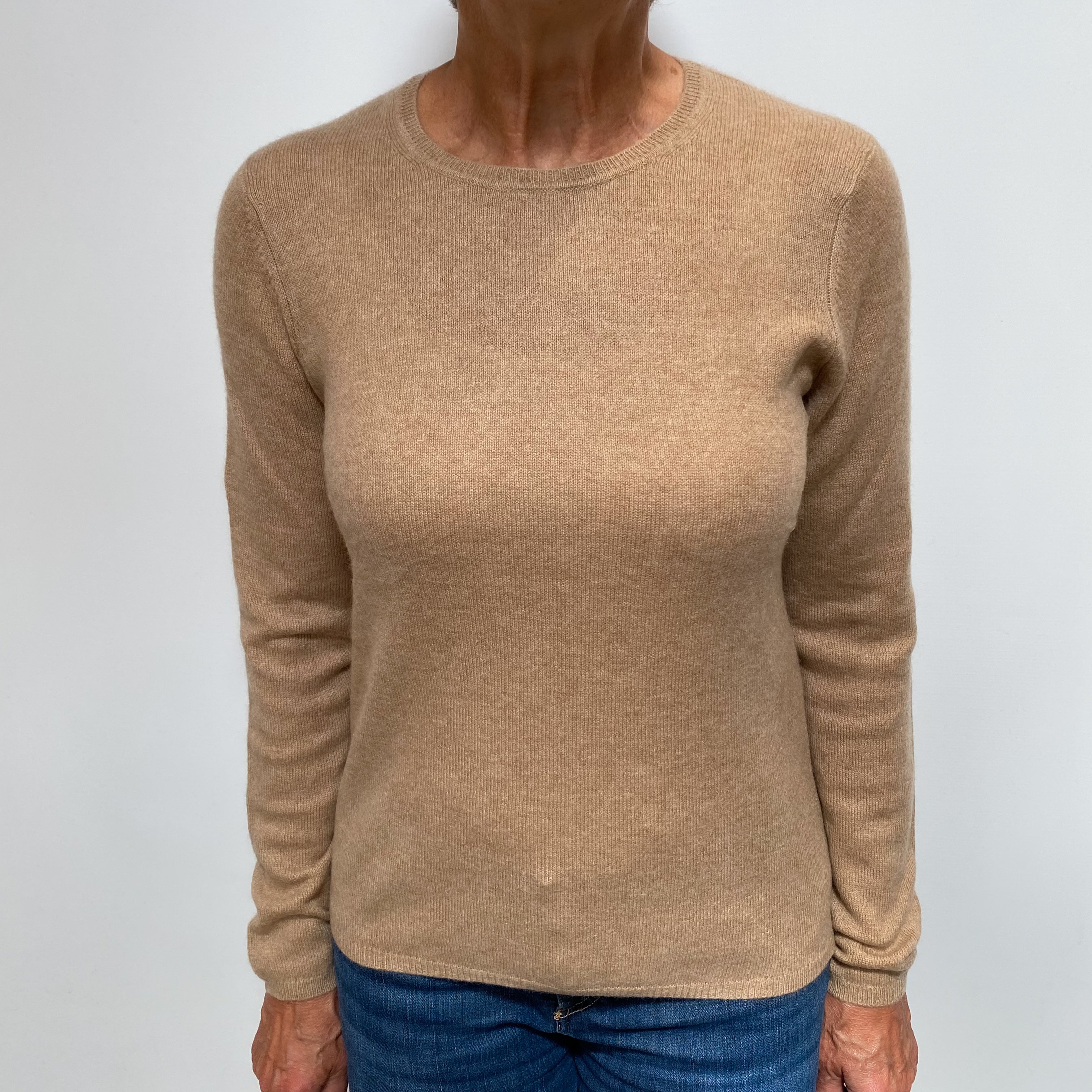 Camel Brown Cashmere Crew Neck Jumper Medium