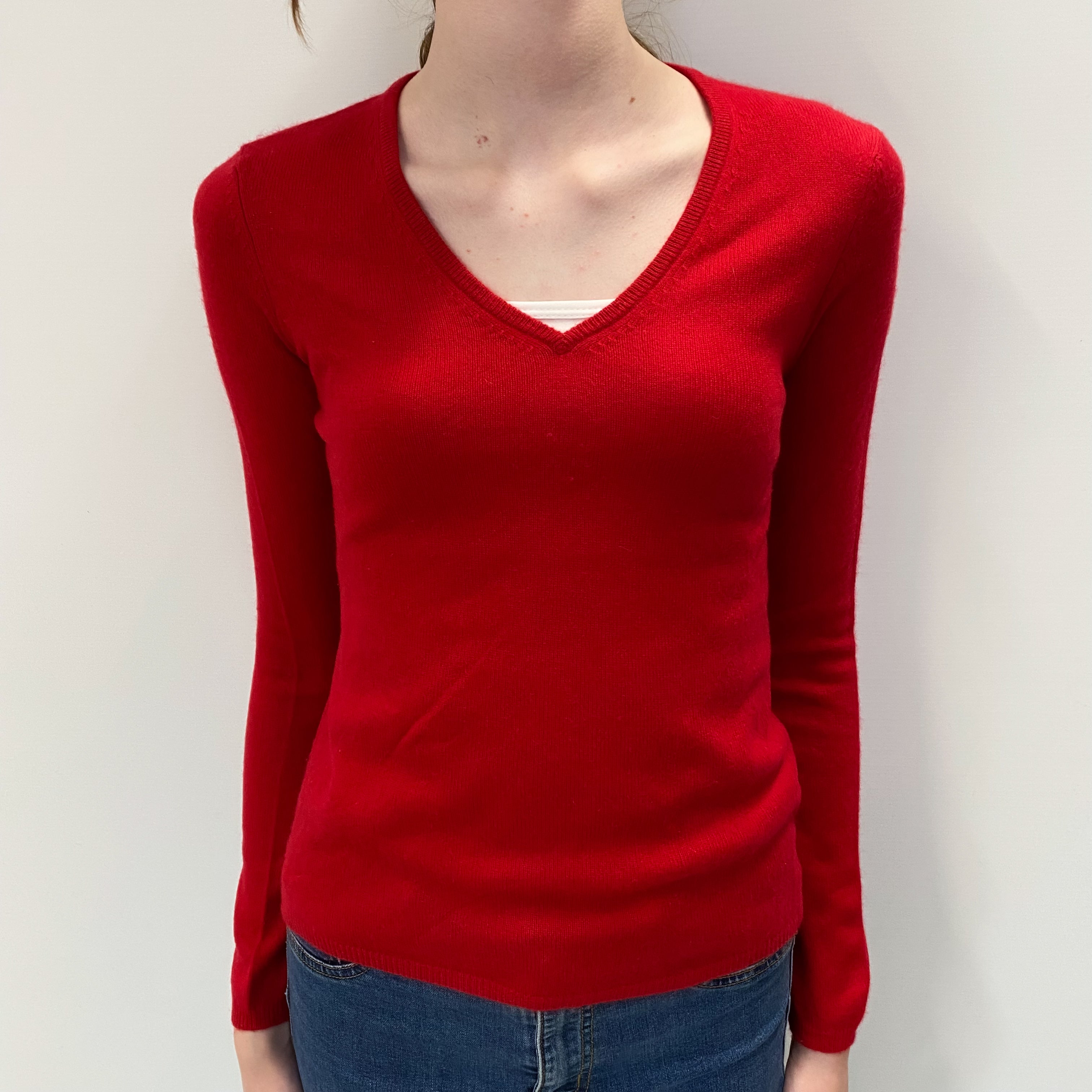 Scarlet Red Cashmere V Neck Jumper Extra Small