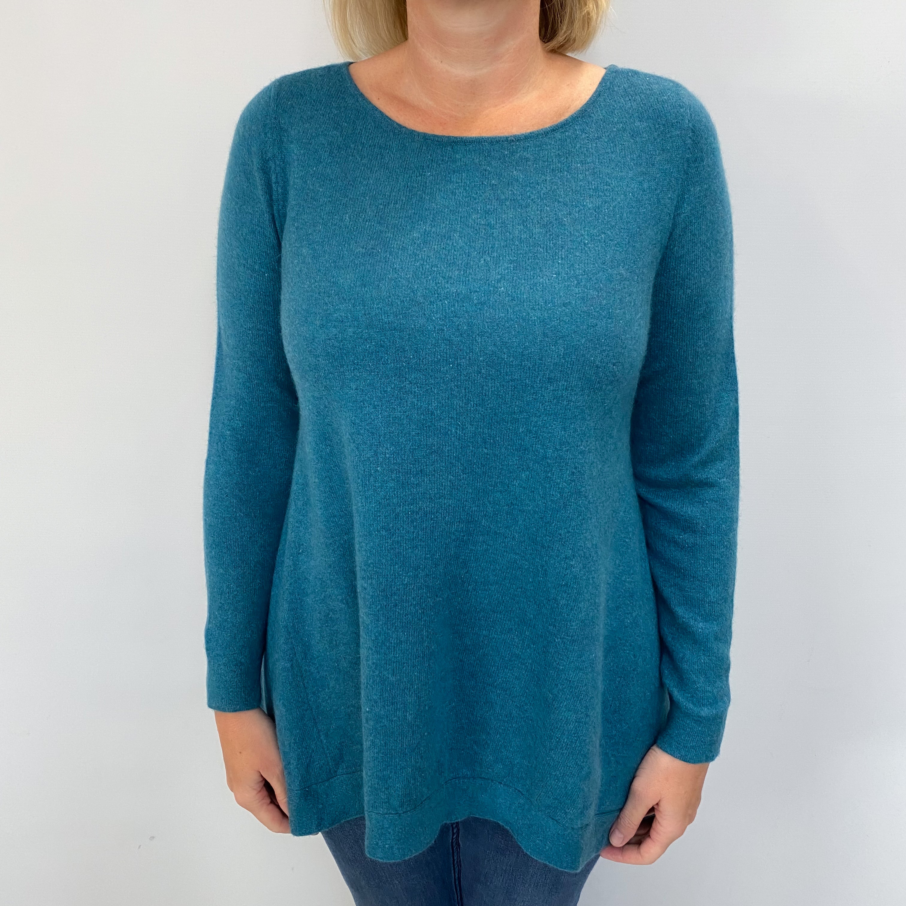 Muted Aqua Cashmere Crew Neck A Line Jumper Large