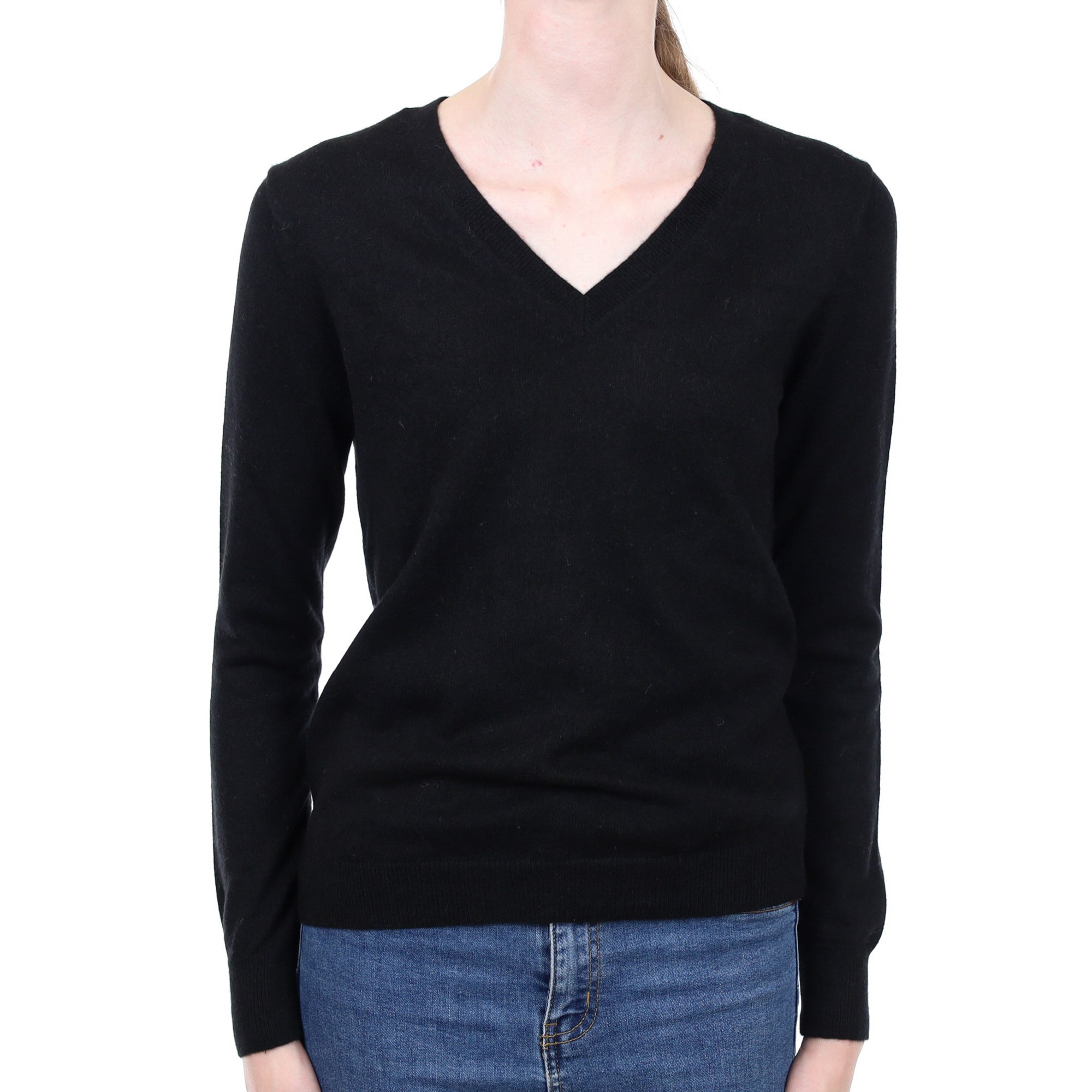 Black Cashmere V Neck Jumper Extra Small