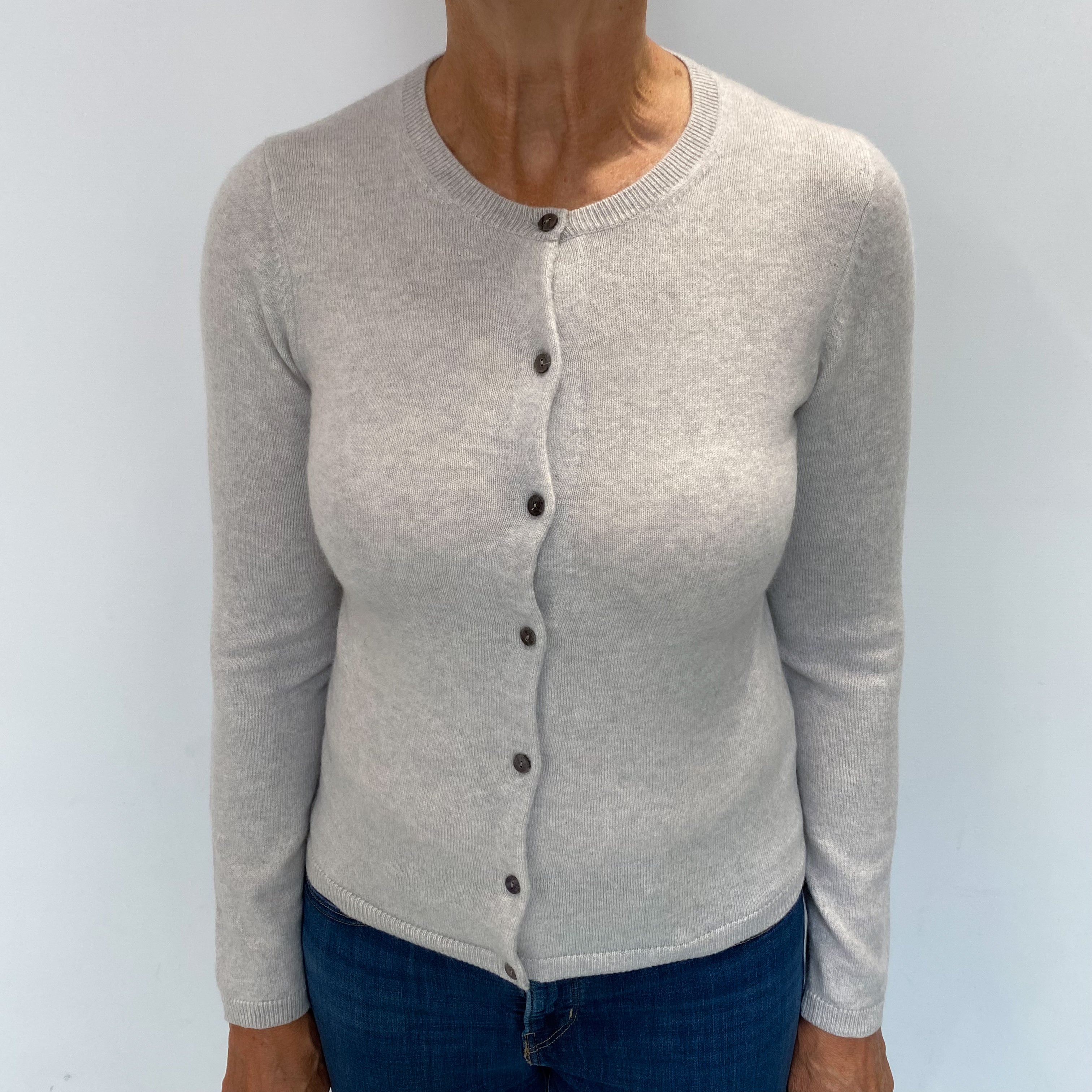 Frost Grey Cashmere Crew Neck Cardigan Medium