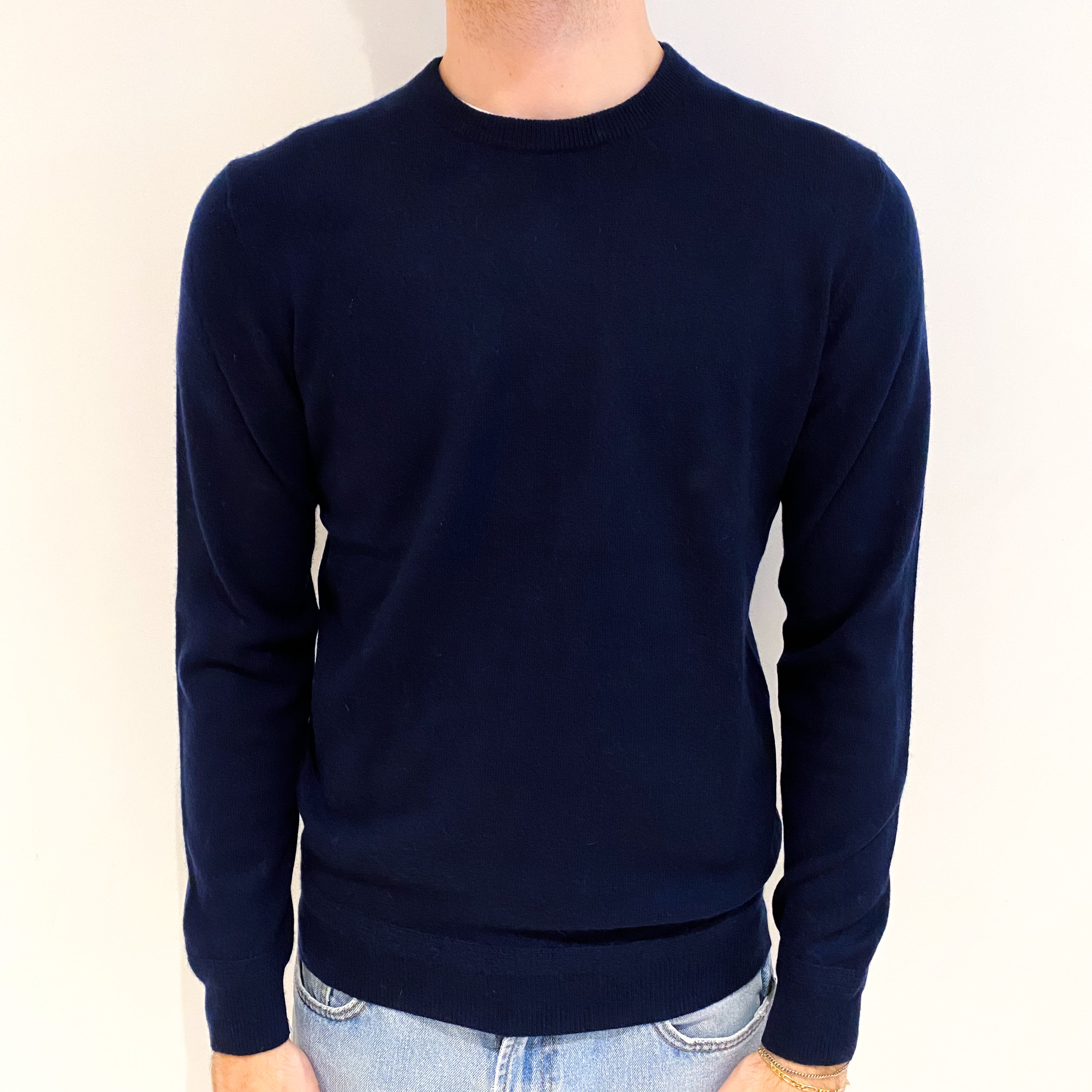 Men's Navy Blue Cashmere Crew Neck Jumper Medium