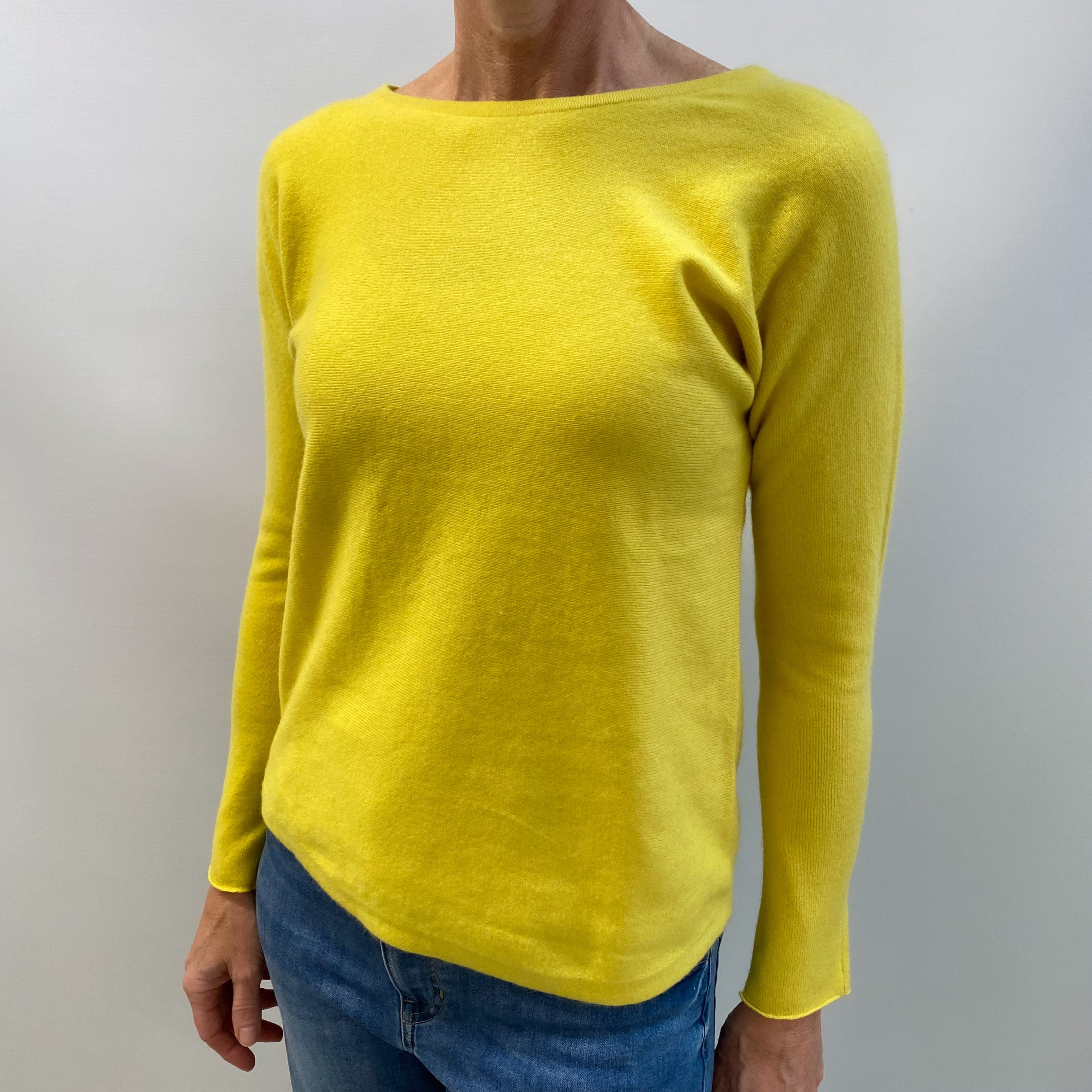 Canary Yellow Cashmere Crew Neck Jumper Small