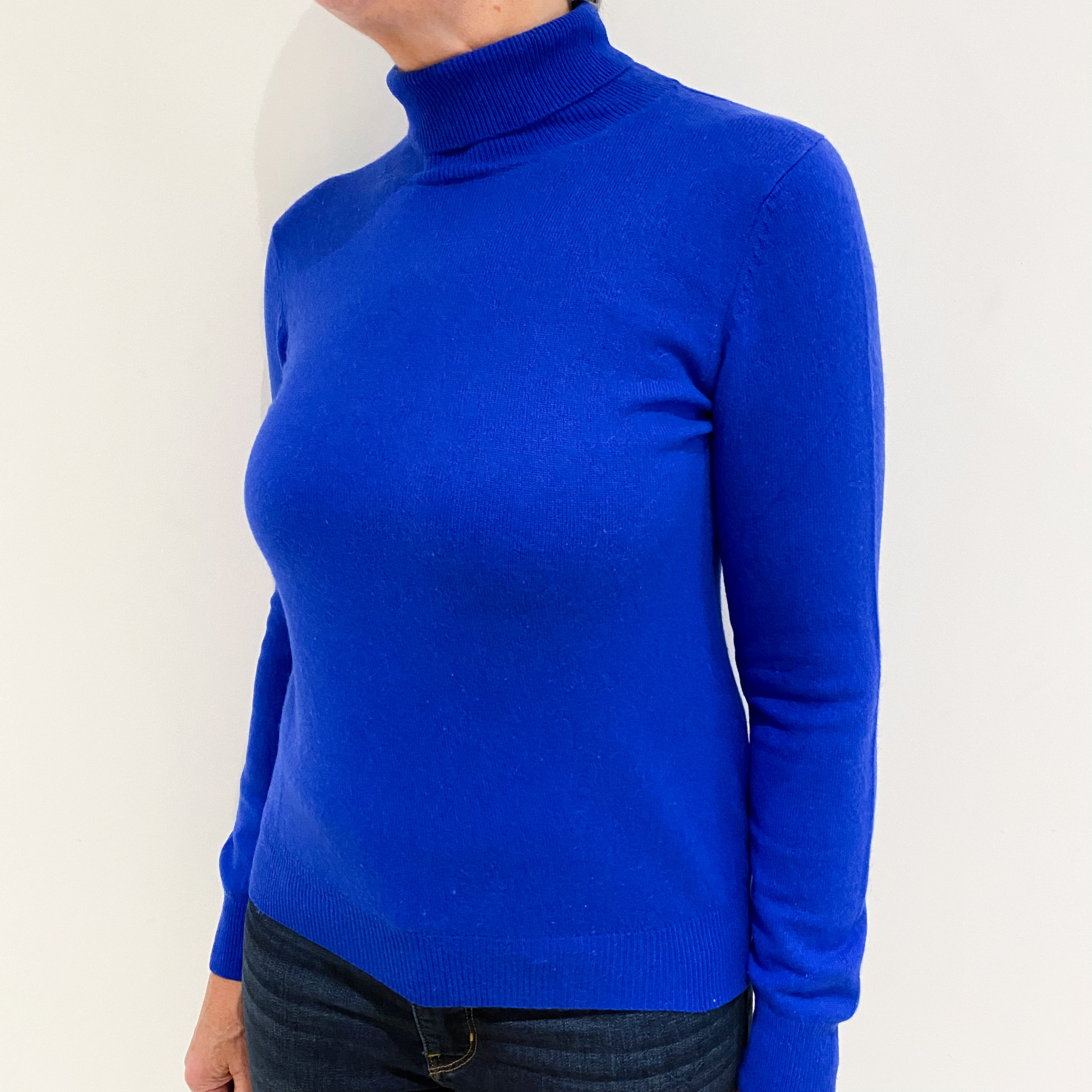 Electric Blue Cashmere Polo Neck Jumper Medium