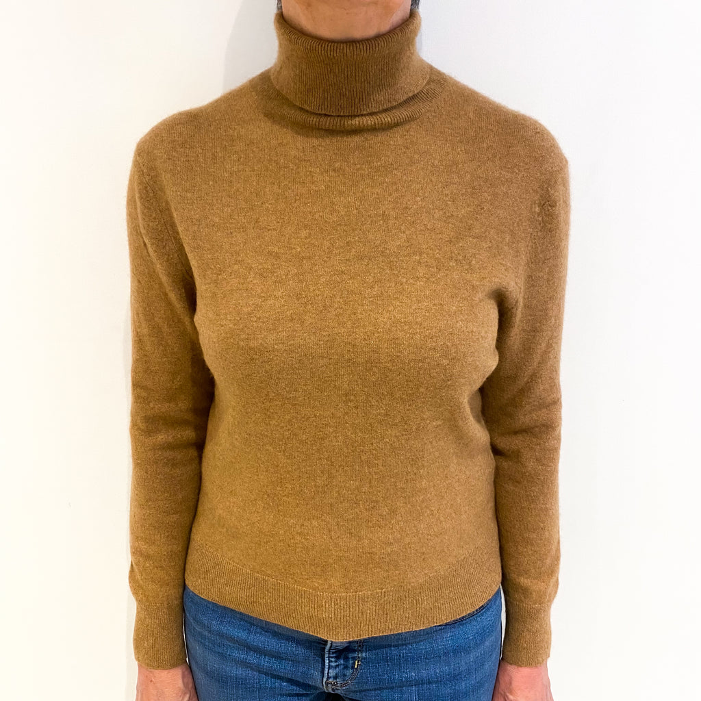 Toffee Brown Cashmere Polo Neck Jumper Medium