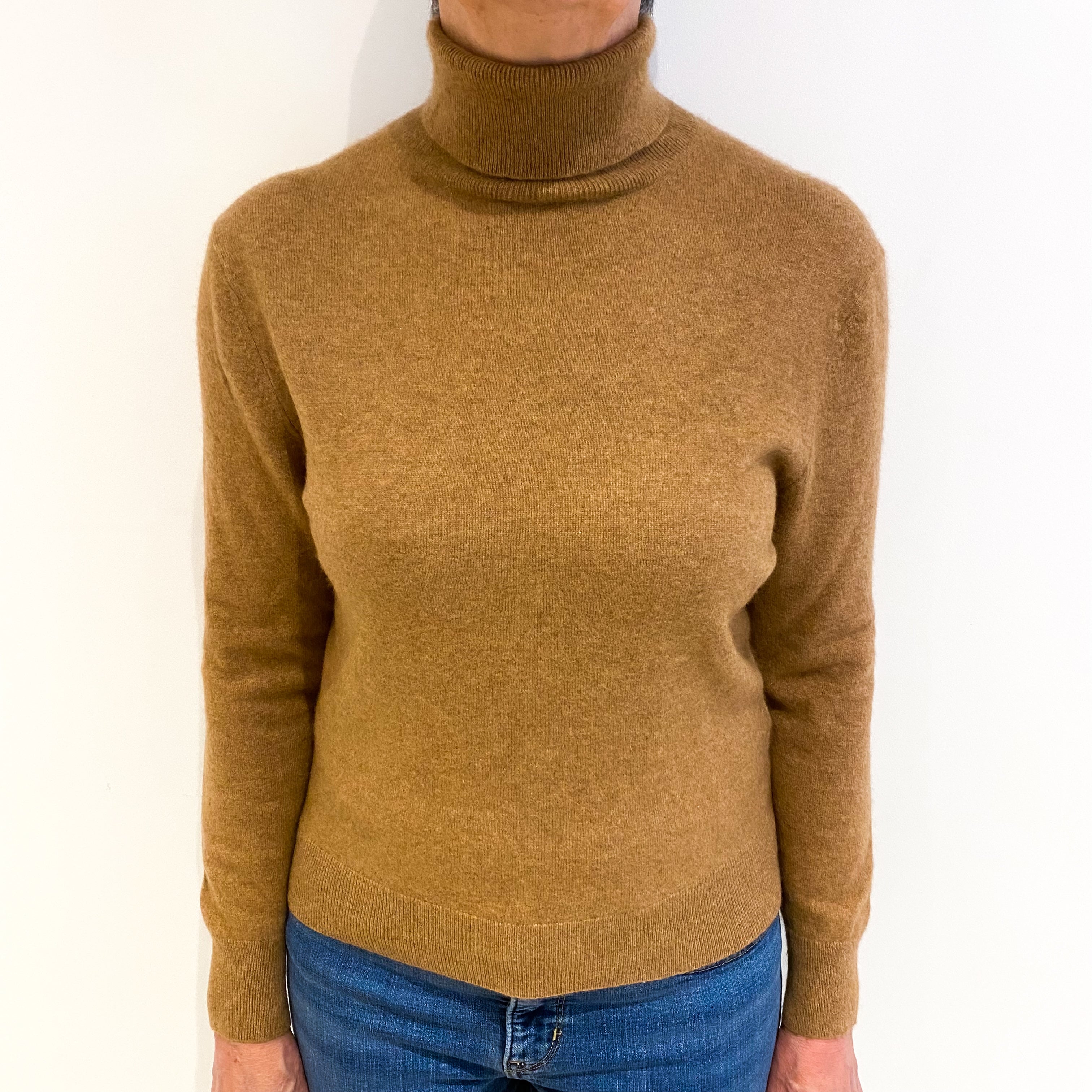 Toffee Brown Cashmere Polo Neck Jumper Medium
