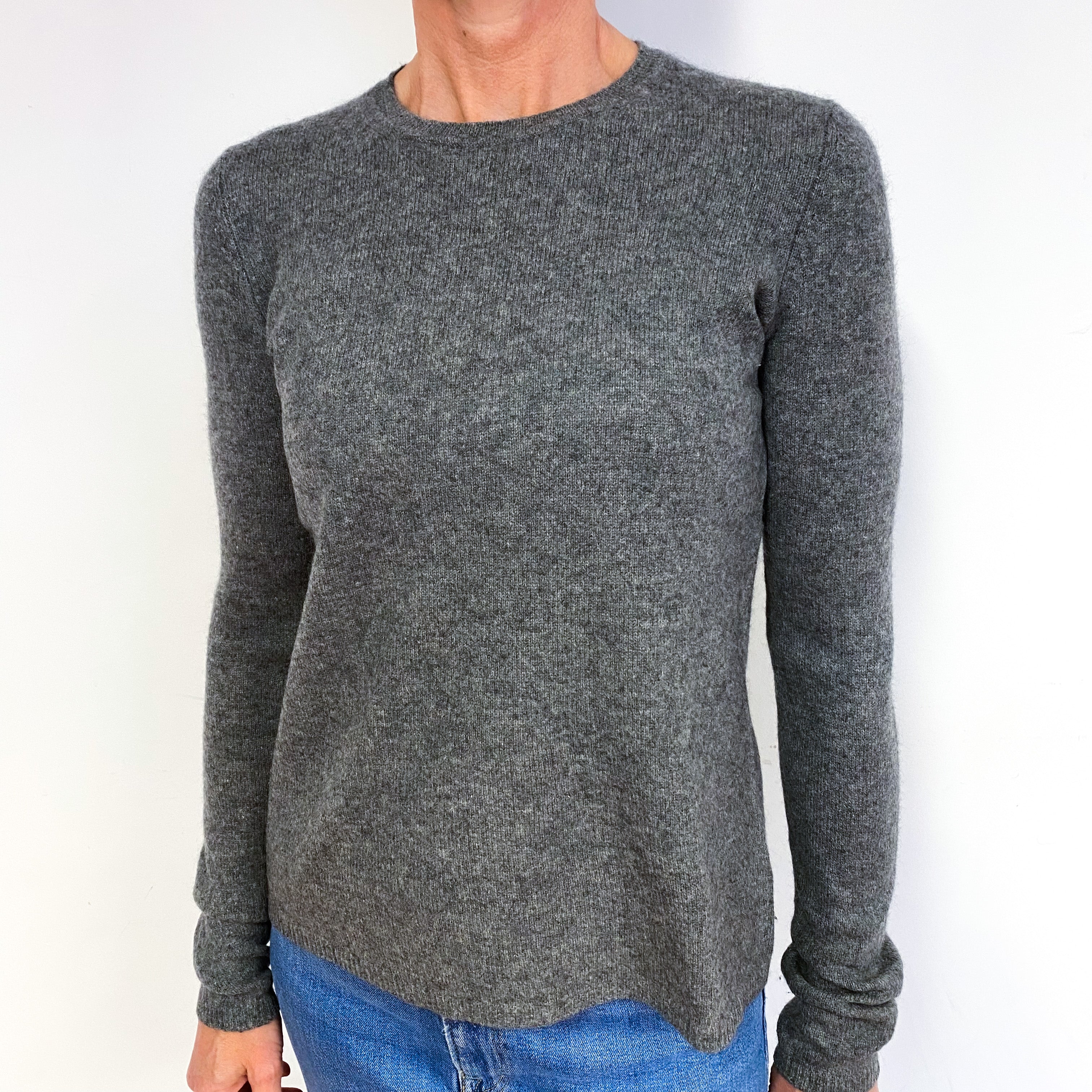 Slate Grey Cashmere Crew Neck Jumper Medium