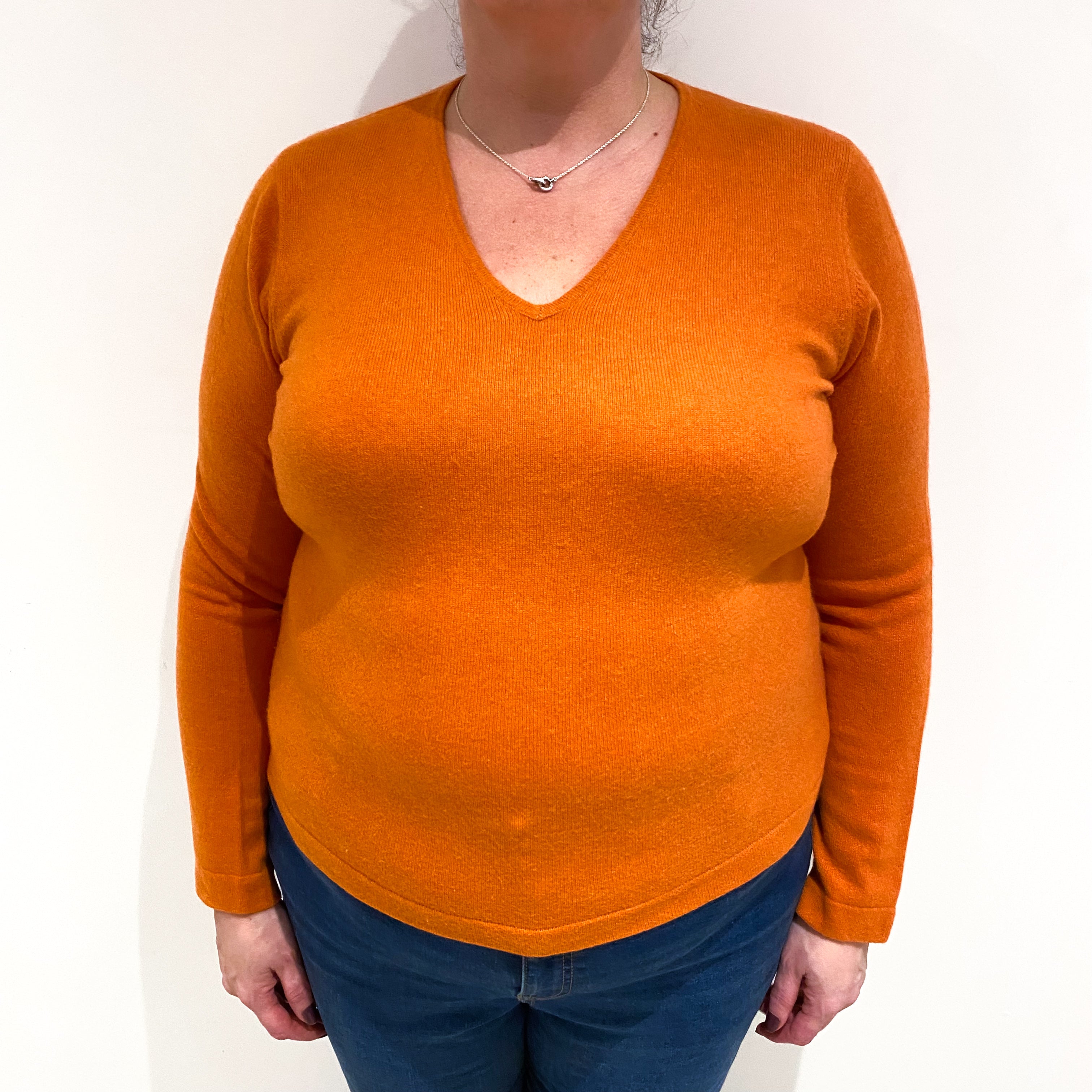 Pumpkin Orange Cashmere V Neck Jumper Extra Large