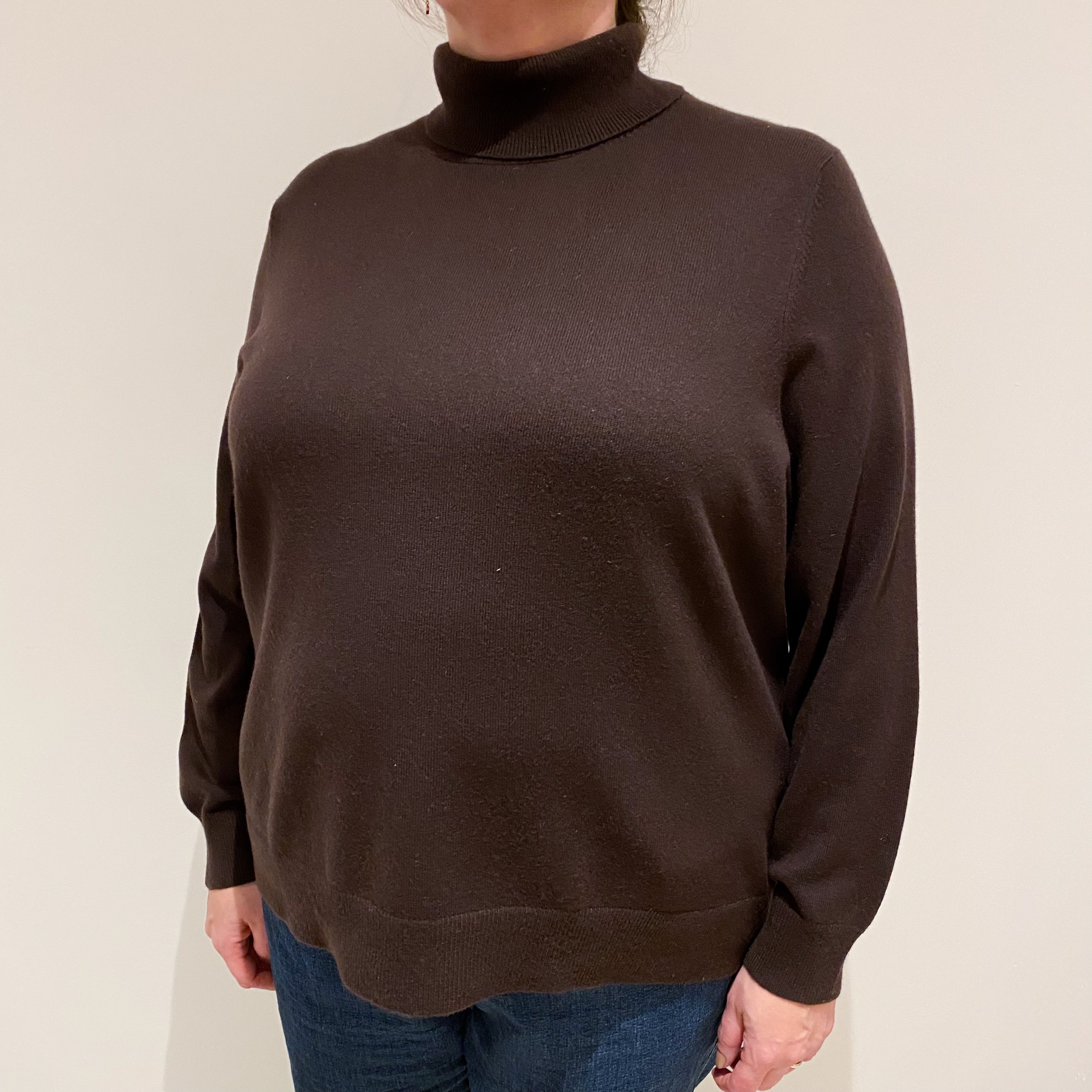 Chocolate Brown Boxy Fit Cashmere Polo Neck Jumper XXXL