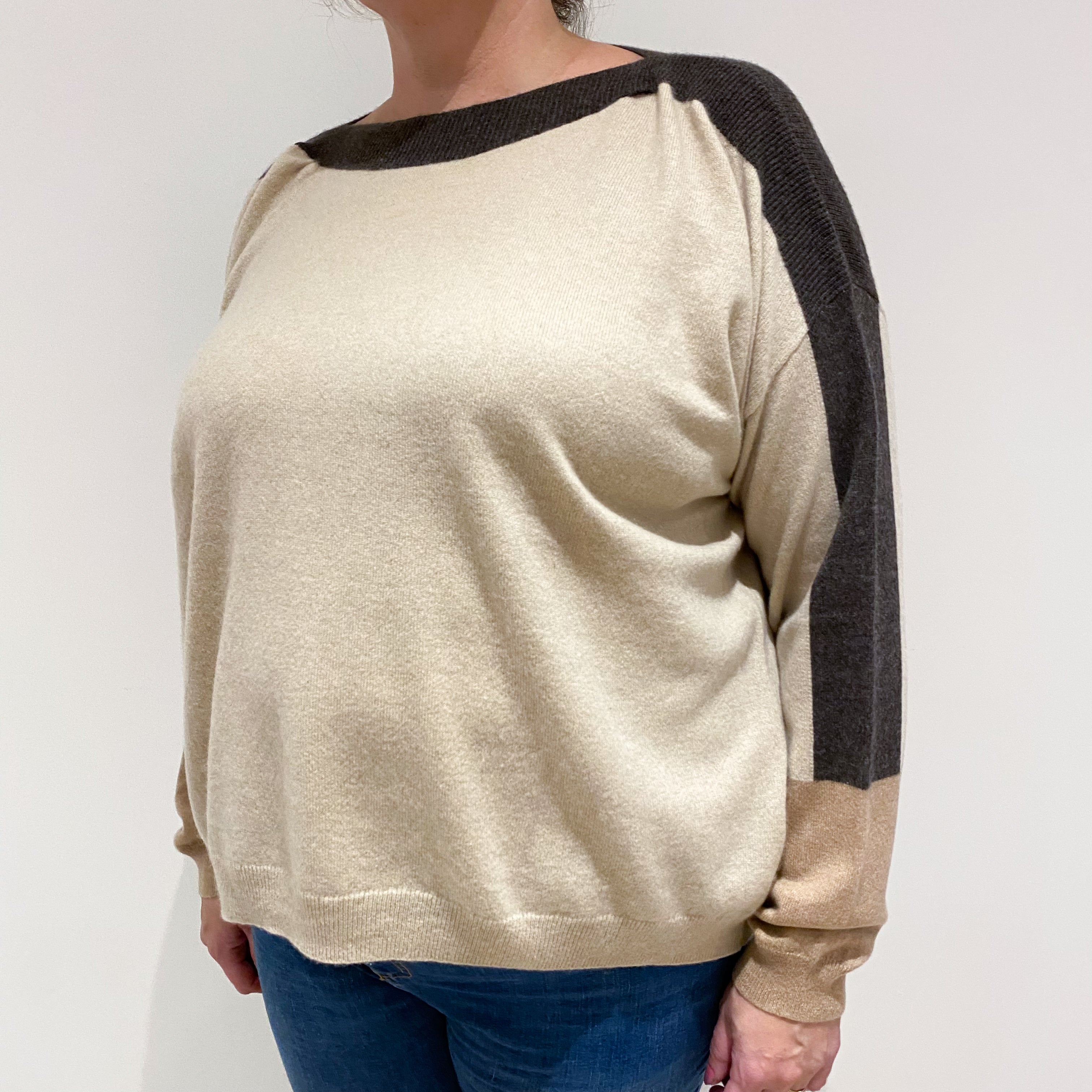 Sand Beige Cashmere Boat Neck Jumper Extra Large