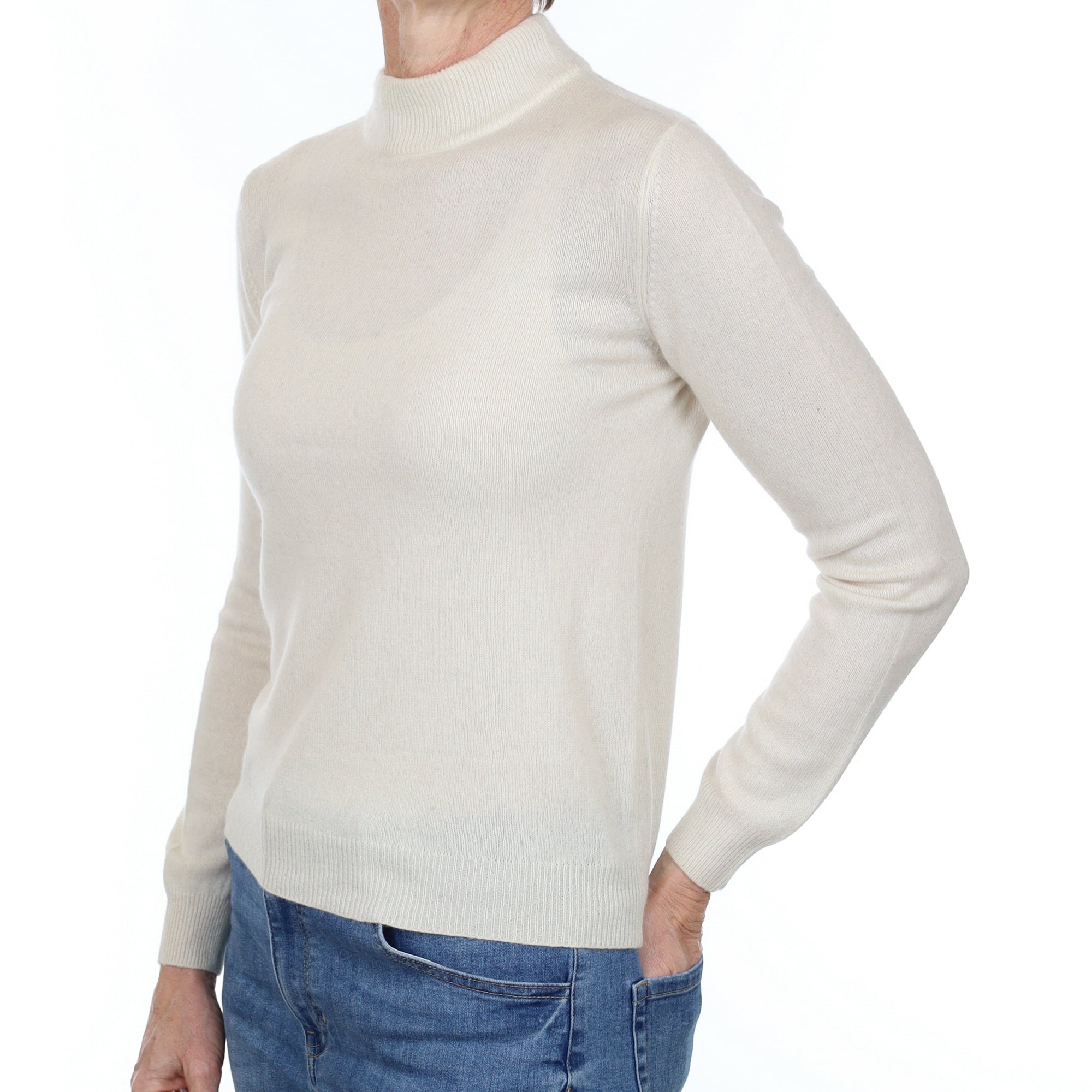 Vanilla Cream Cashmere Turtle Neck Jumper Small