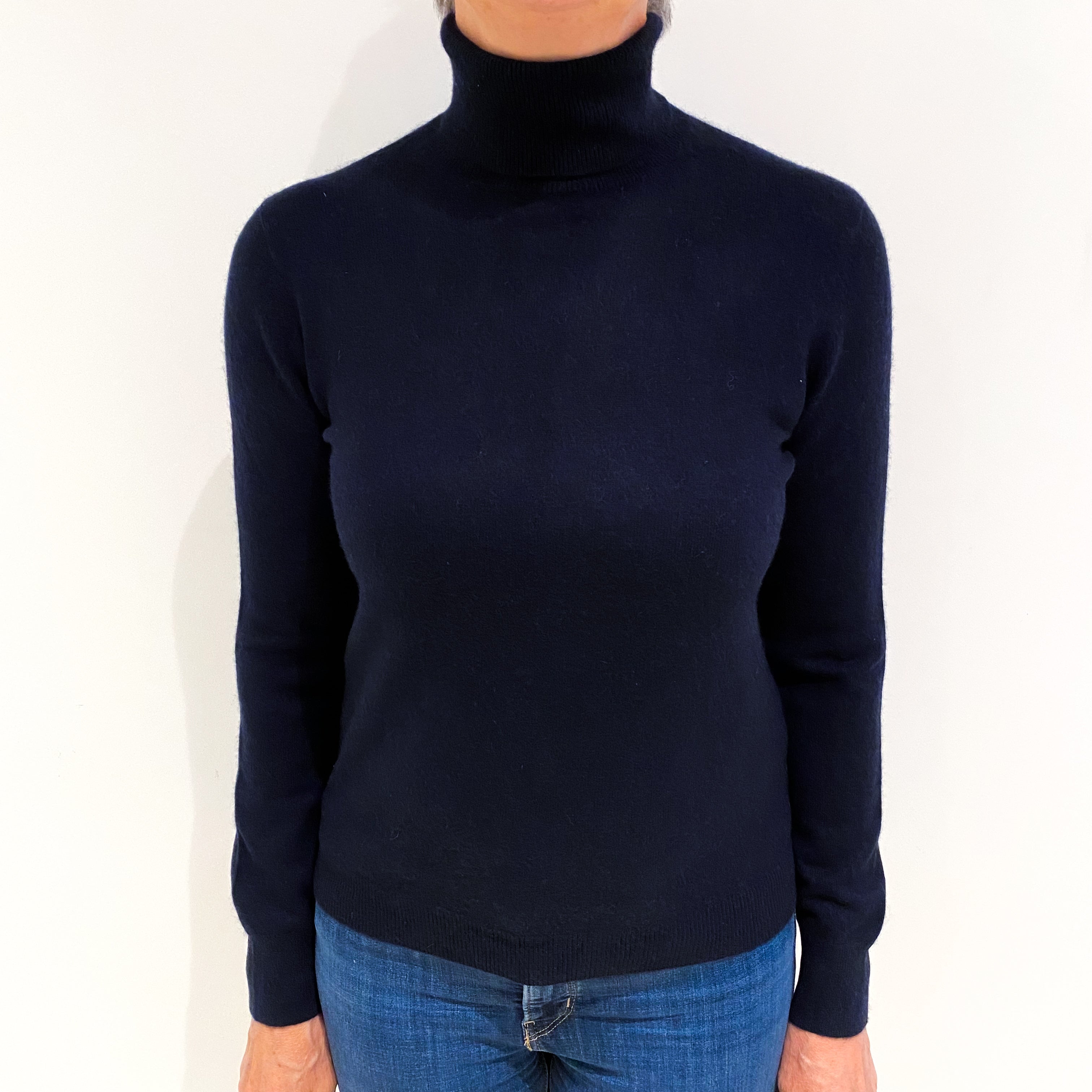 Dark Navy Cashmere Polo Neck Jumper Medium