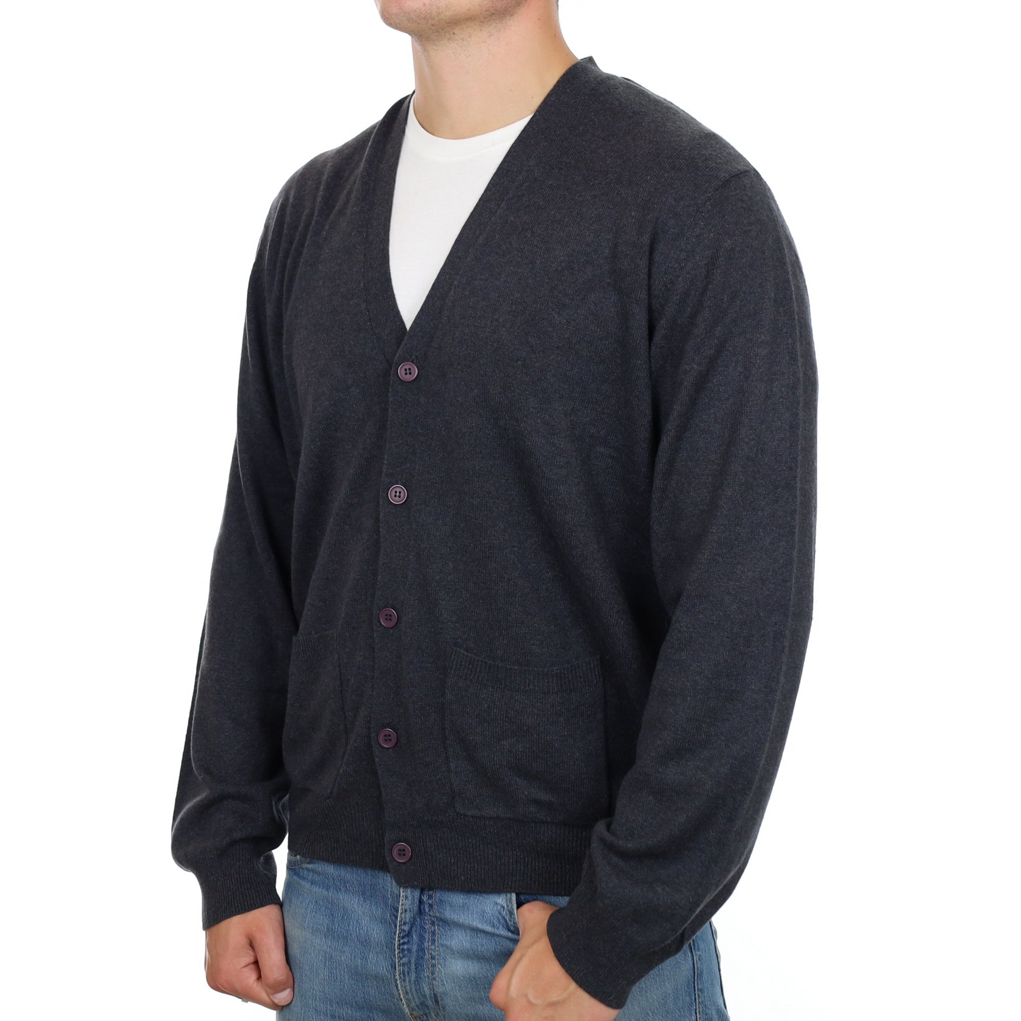 Men's Charcoal Grey Cashmere V Neck Cardigan XL