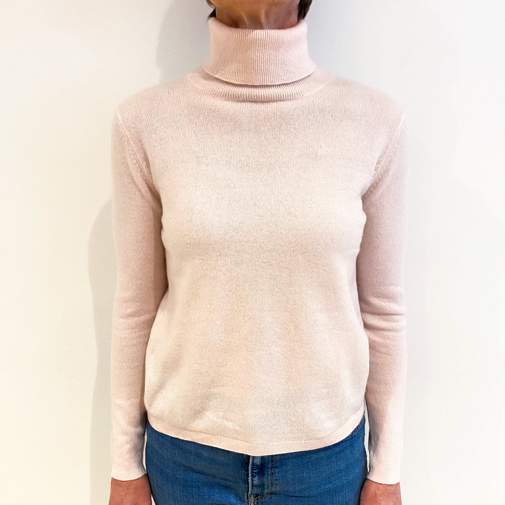 Shell Pink Cashmere Polo Neck Jumper Small