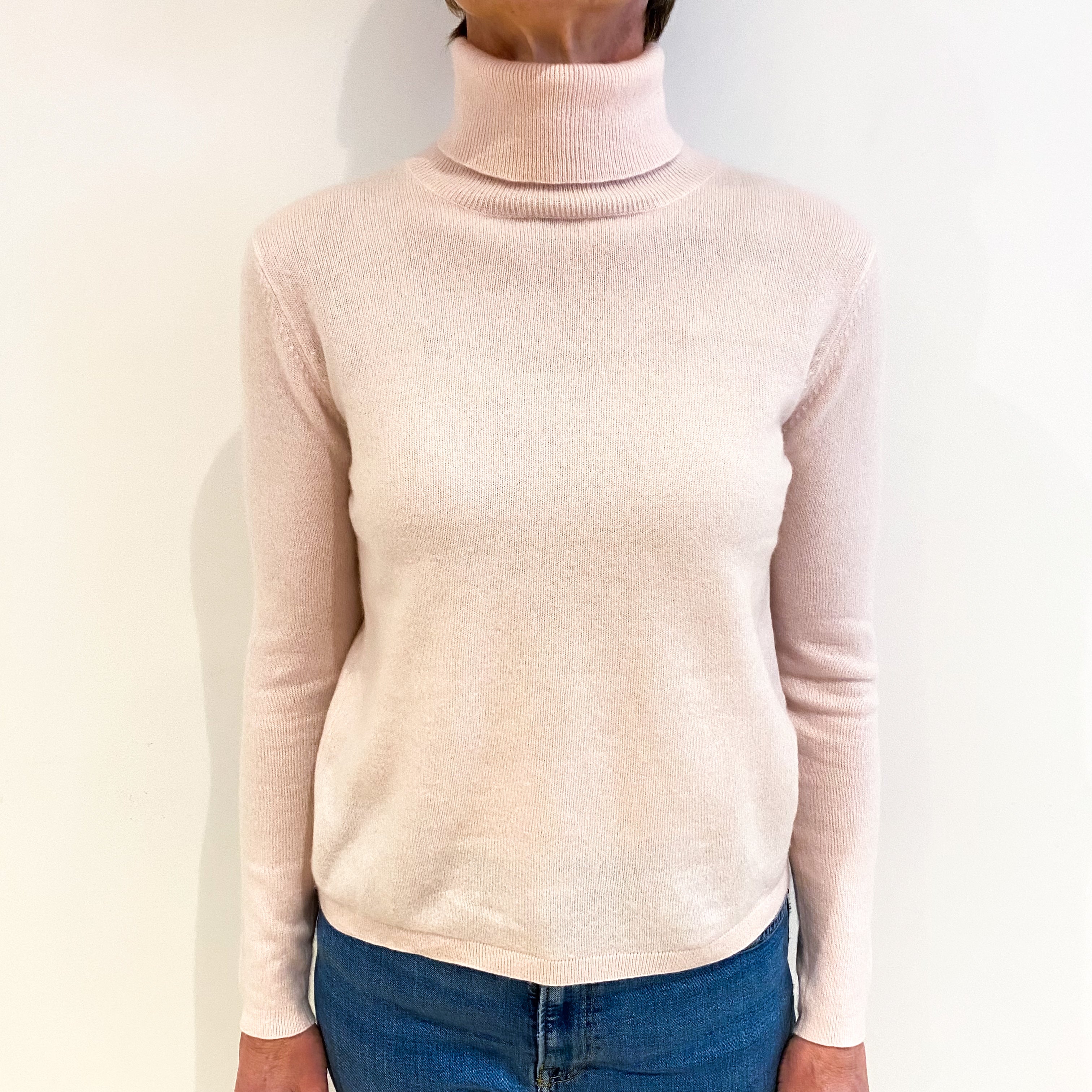 Shell Pink Cashmere Polo Neck Jumper Small