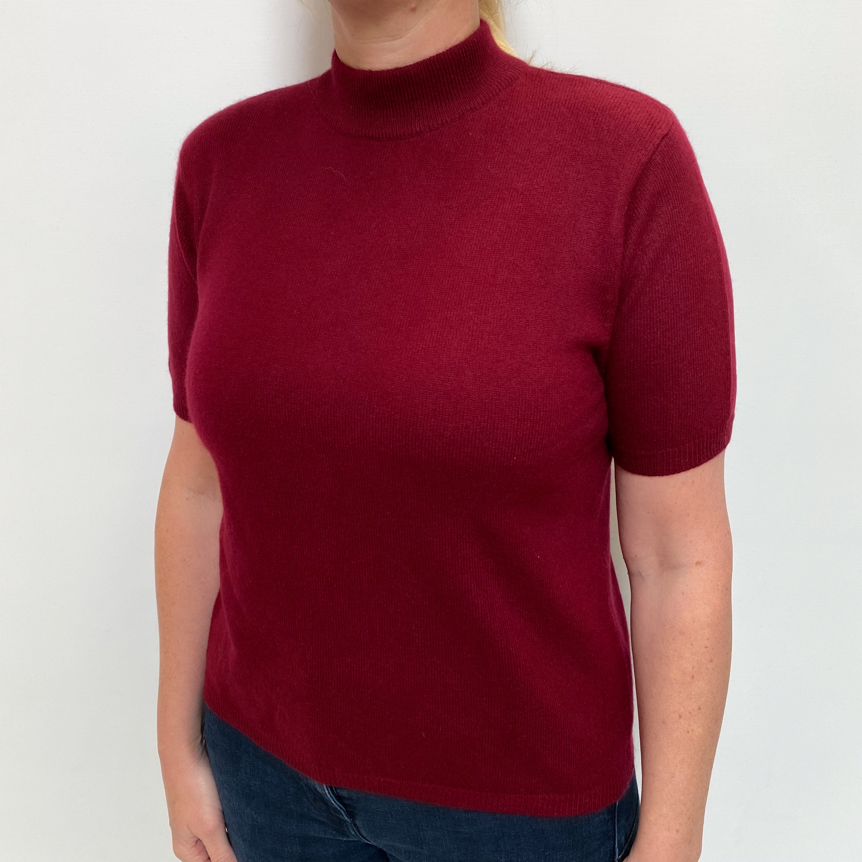 Burgundy RedCashmere Short Sleeve Turtle Neck Jumper Large