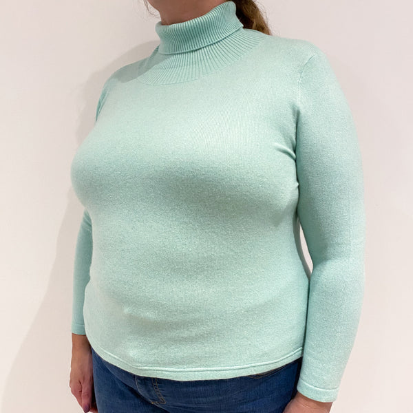 Deep Mint Green Cashmere Polo Neck Jumper Extra Large