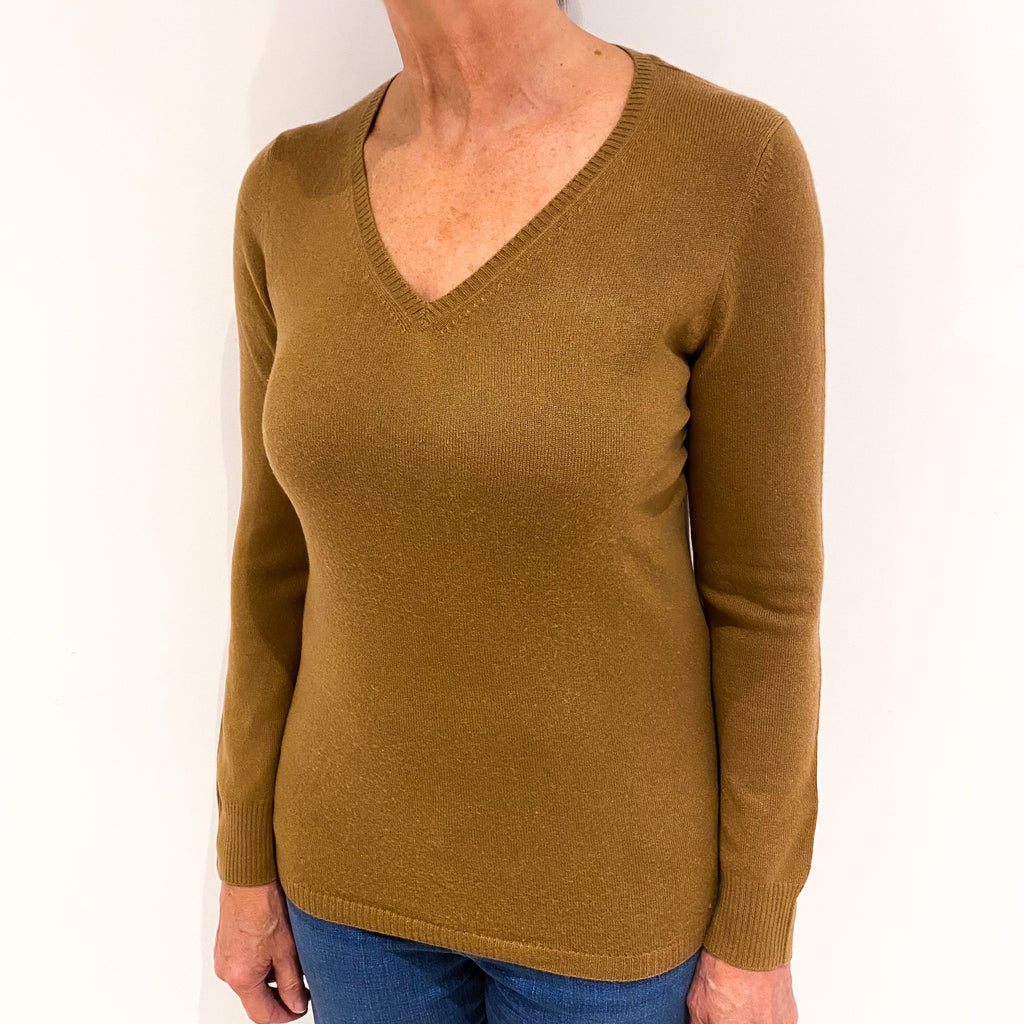 Deep Butterscotch Cashmere V Neck Jumper Medium