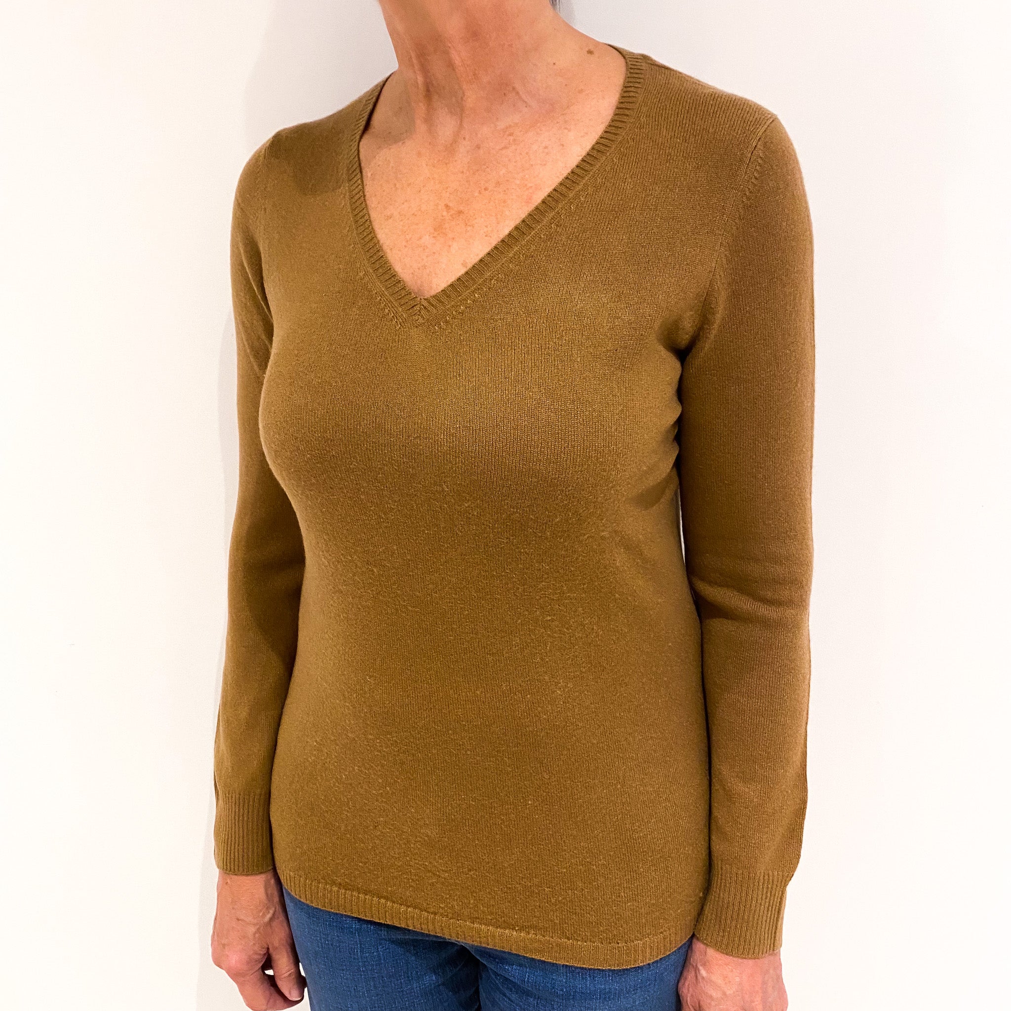 Deep Butterscotch Cashmere V Neck Jumper Medium