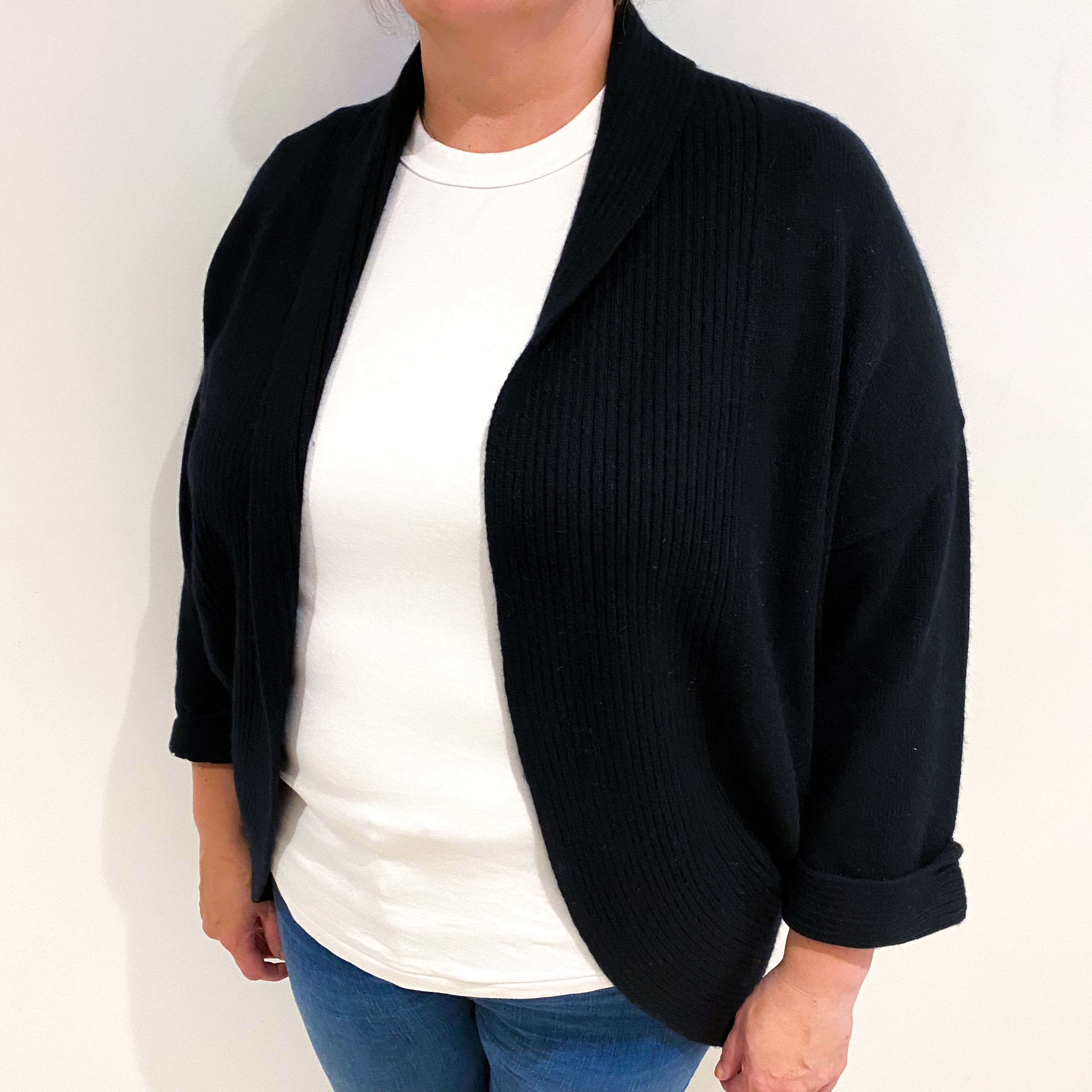 Black Cashmere Chunky Edge to Edge Cardigan Extra Large