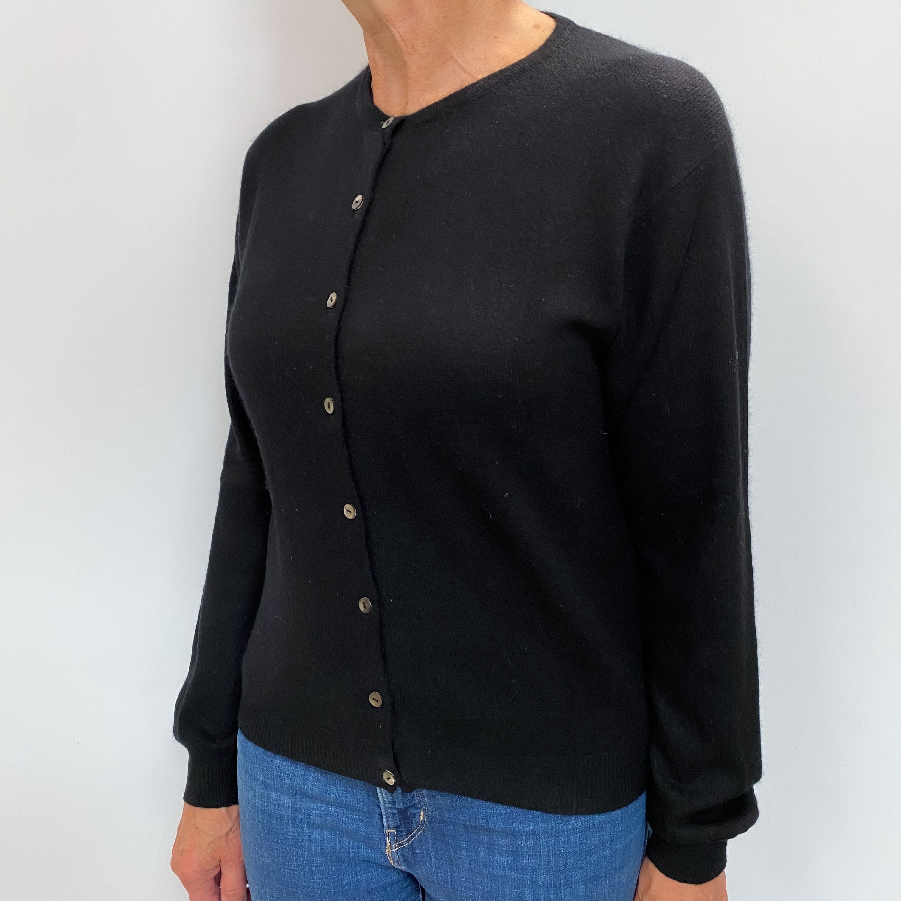 Black Cashmere Crew Neck Cardigan Medium