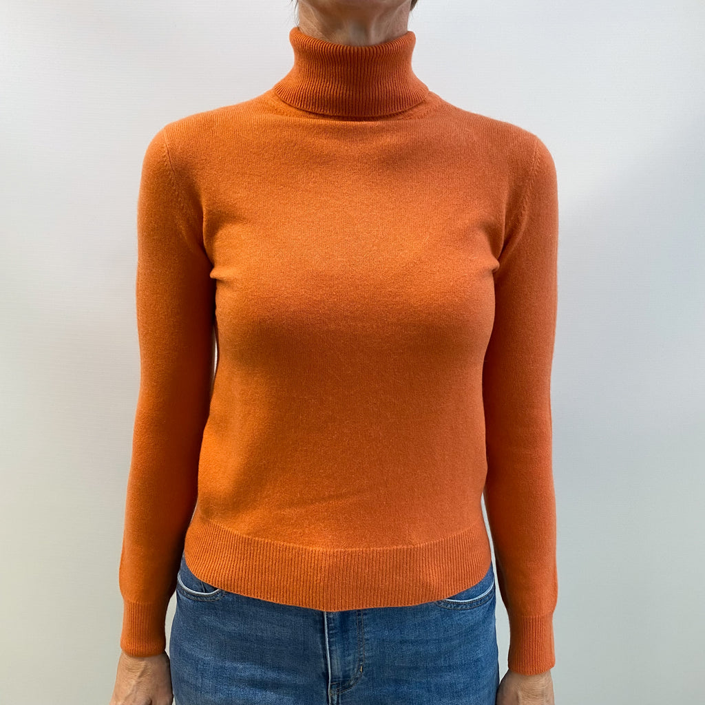 Clementine Orange Cashmere Polo Neck Jumper Small