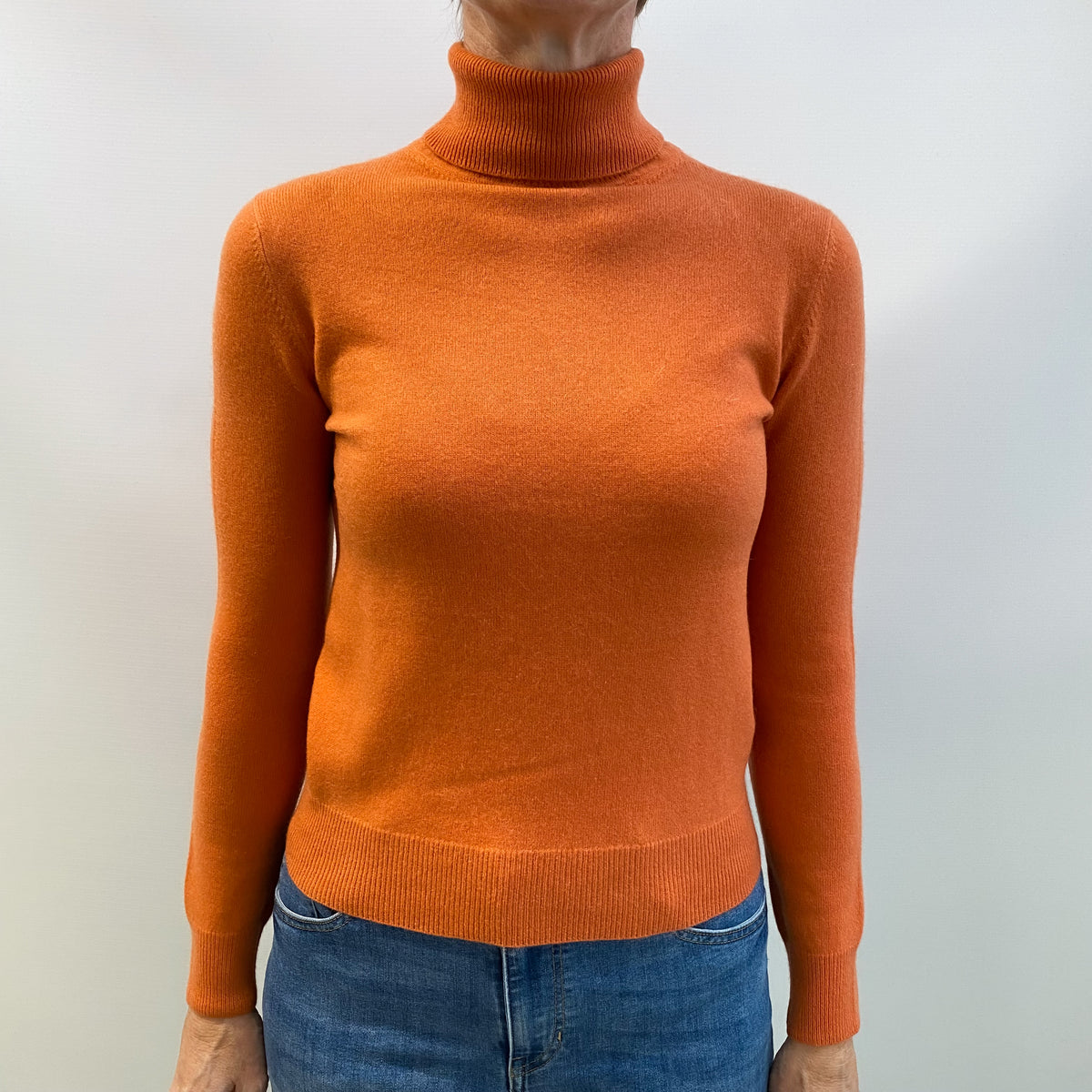 Clementine Orange Cashmere Polo Neck Jumper Small