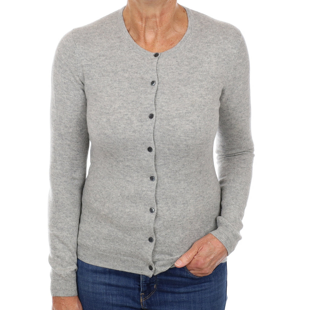 Smoke Grey Cashmere Crew Neck Cardigan Medium