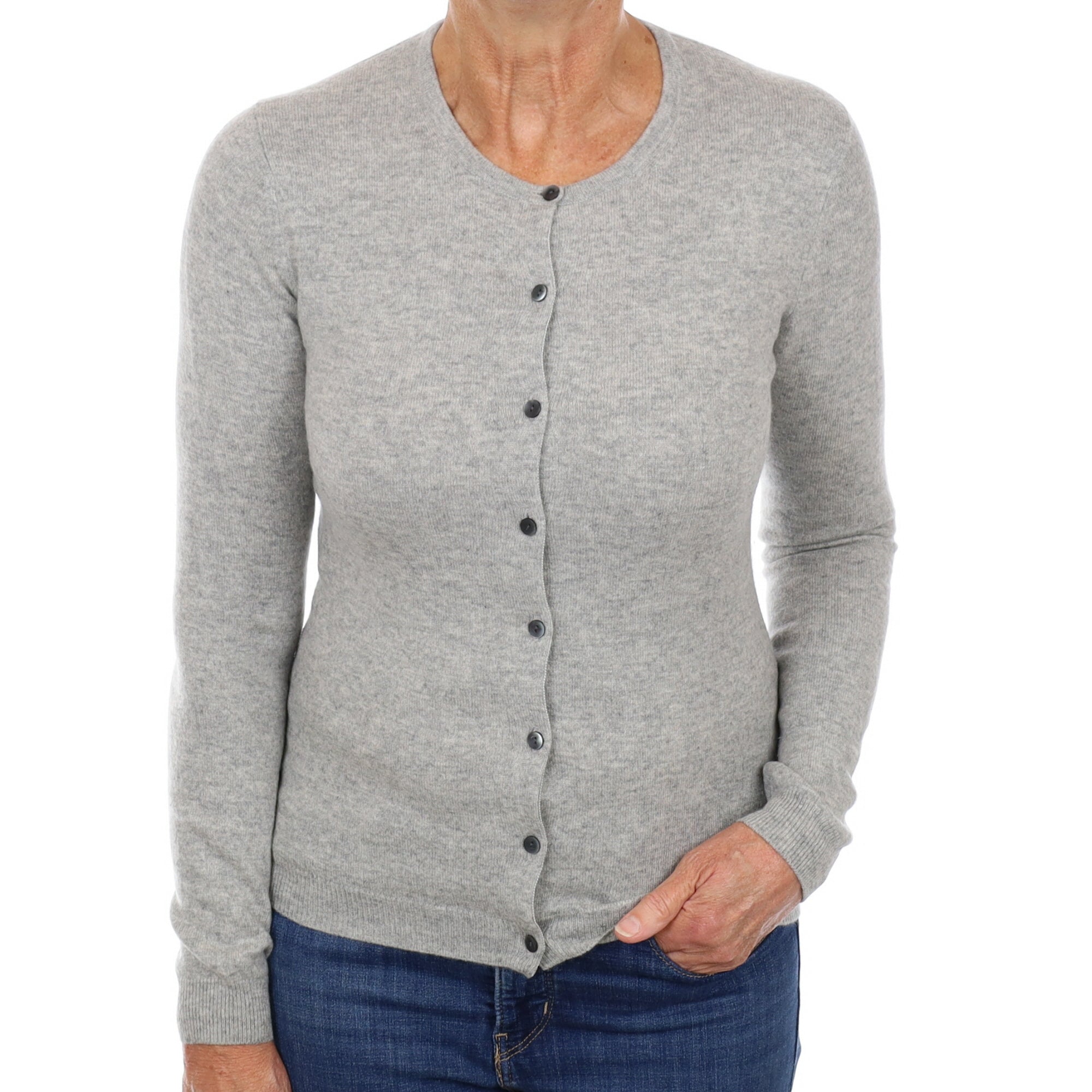 Smoke Grey Cashmere Crew Neck Cardigan Medium