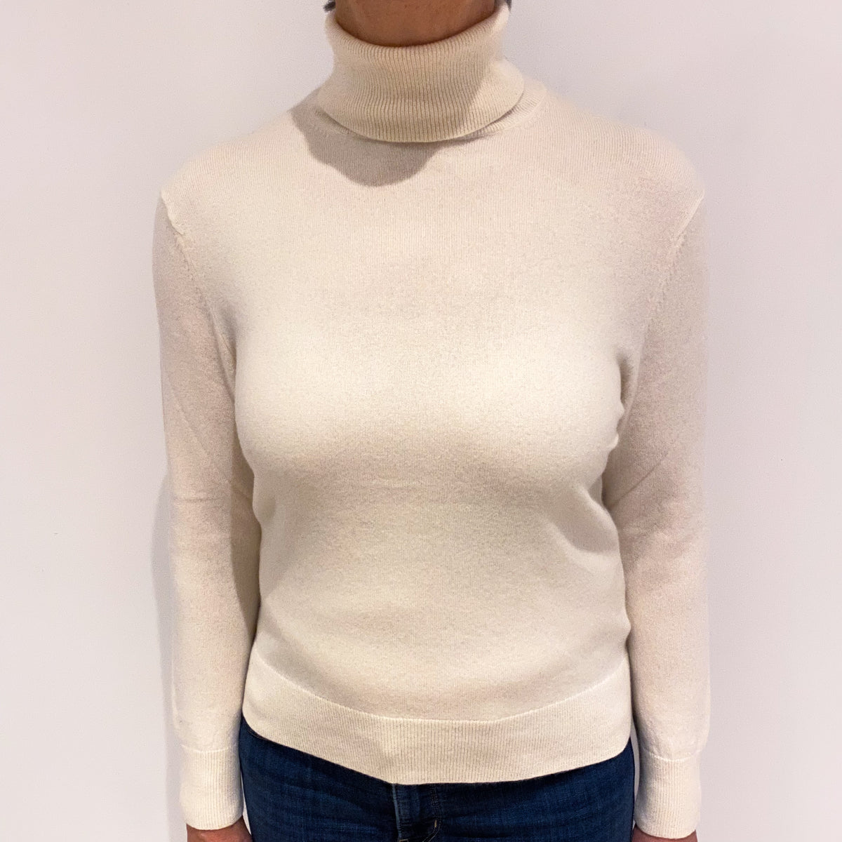 Vanilla Cream Cashmere Polo Neck Jumper Medium