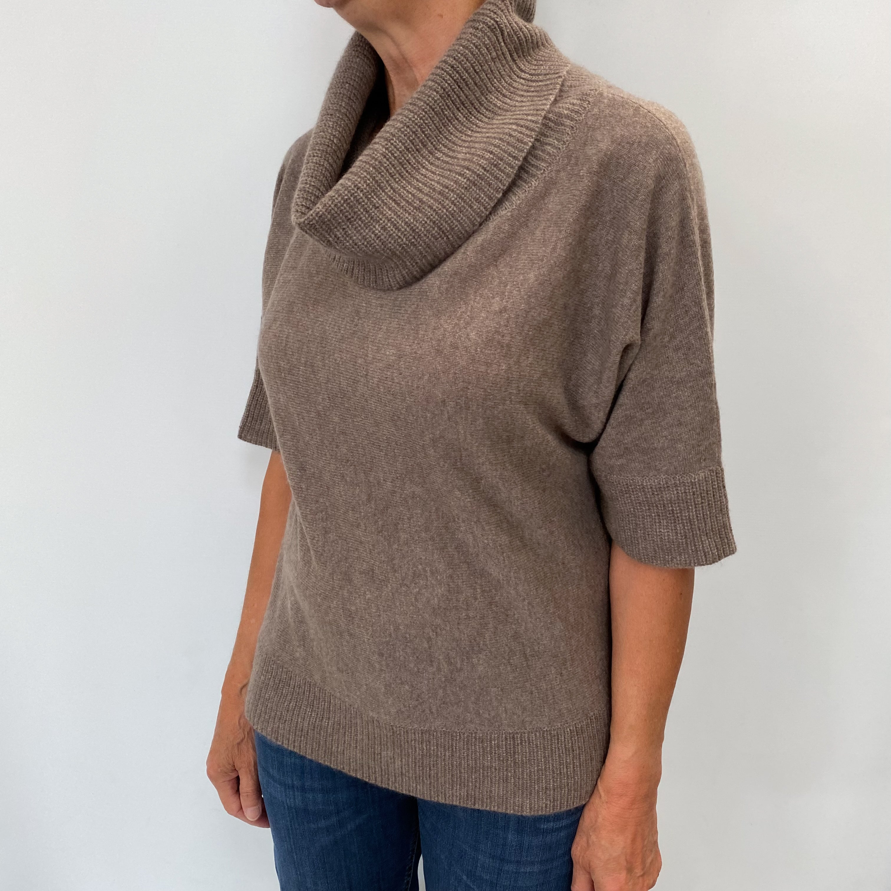 Mocha Brown Cashmere Polo Neck Jumper Medium