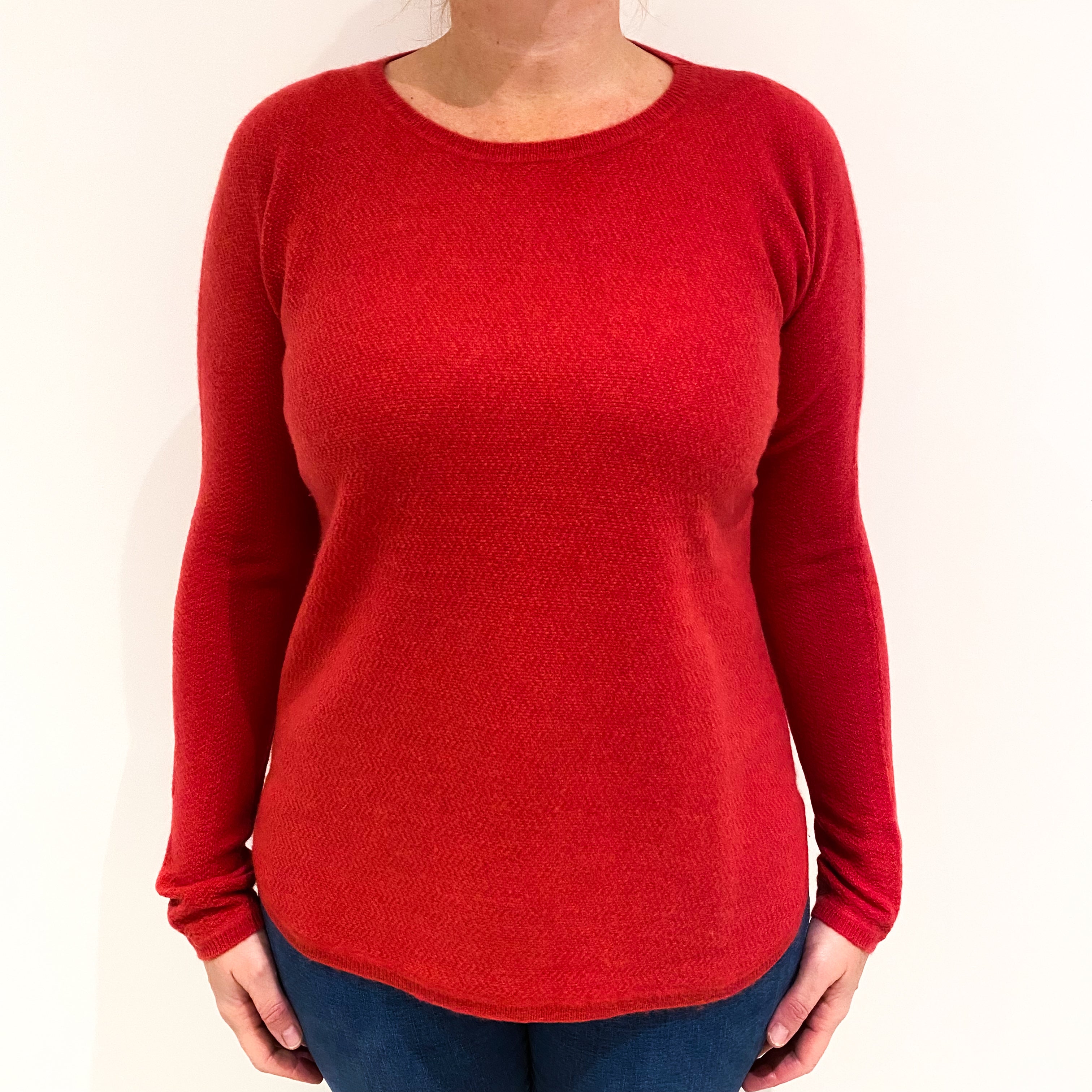 Strawberry Red Batwing Cashmere Crew Neck Jumper Large