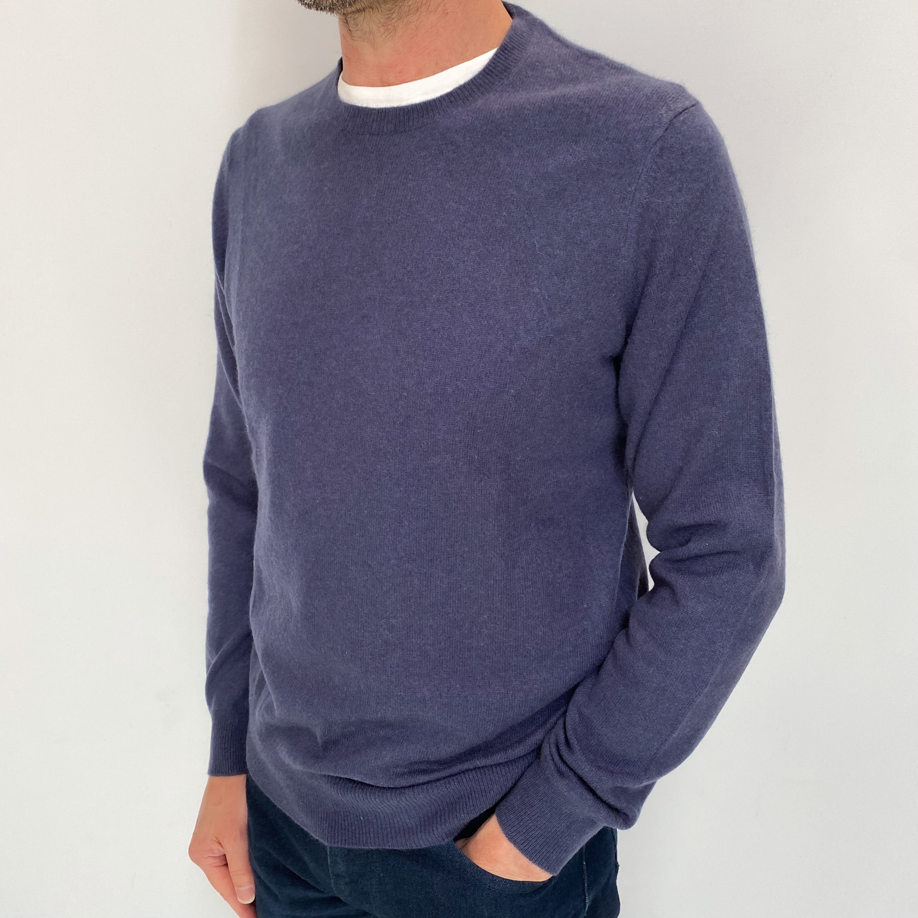 Men's Dark Slate Blue Cashmere Crew Neck Jumper Small