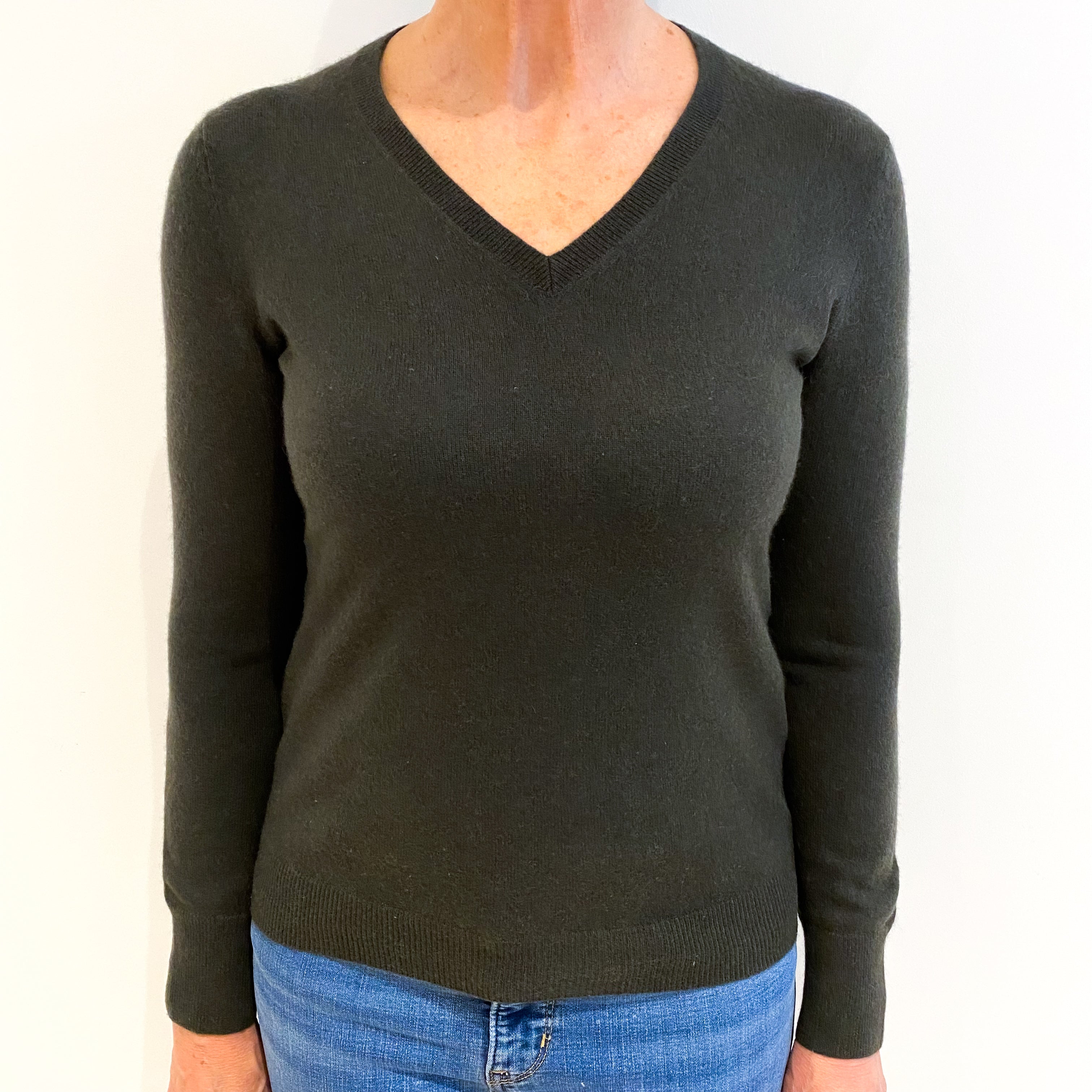 Deepest Forest Green Cashmere V Neck Jumper Medium