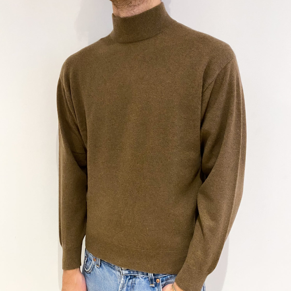 Men's Russet Brown Cashmere Turtle Neck Jumper Medium