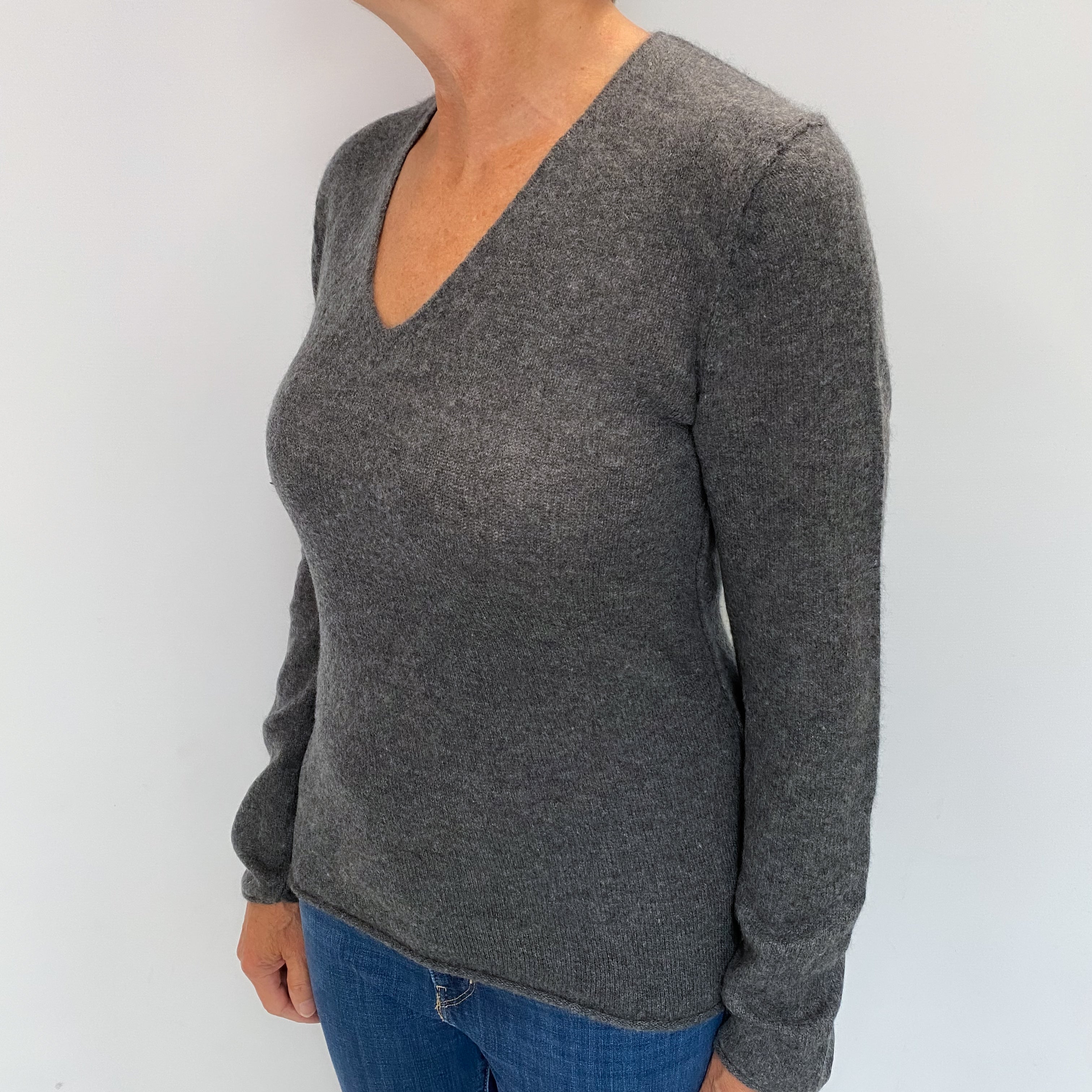 Jigsaw Slate Grey Cashmere V Neck Jumper Medium