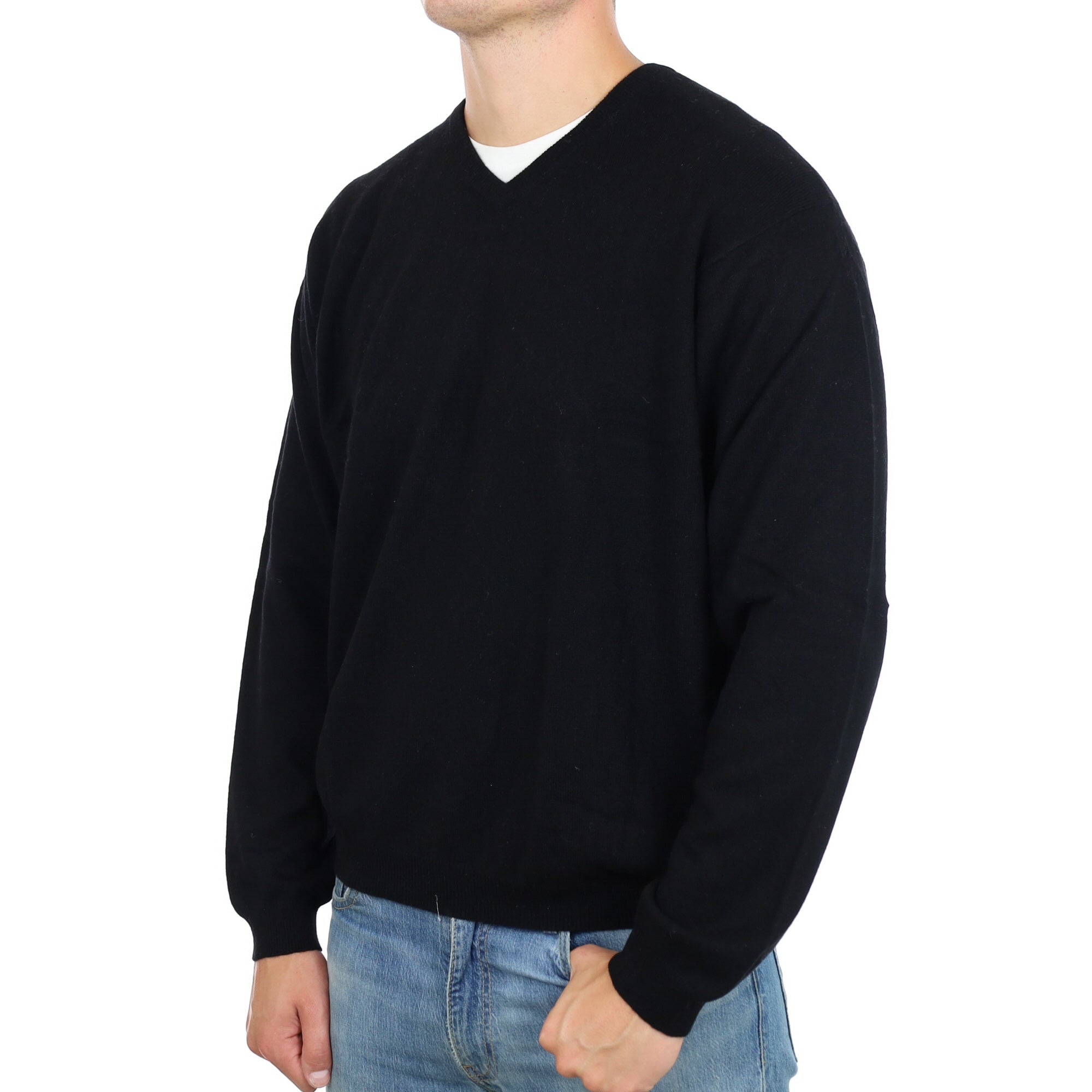 Men's Black Cashmere V Neck Jumper XXL