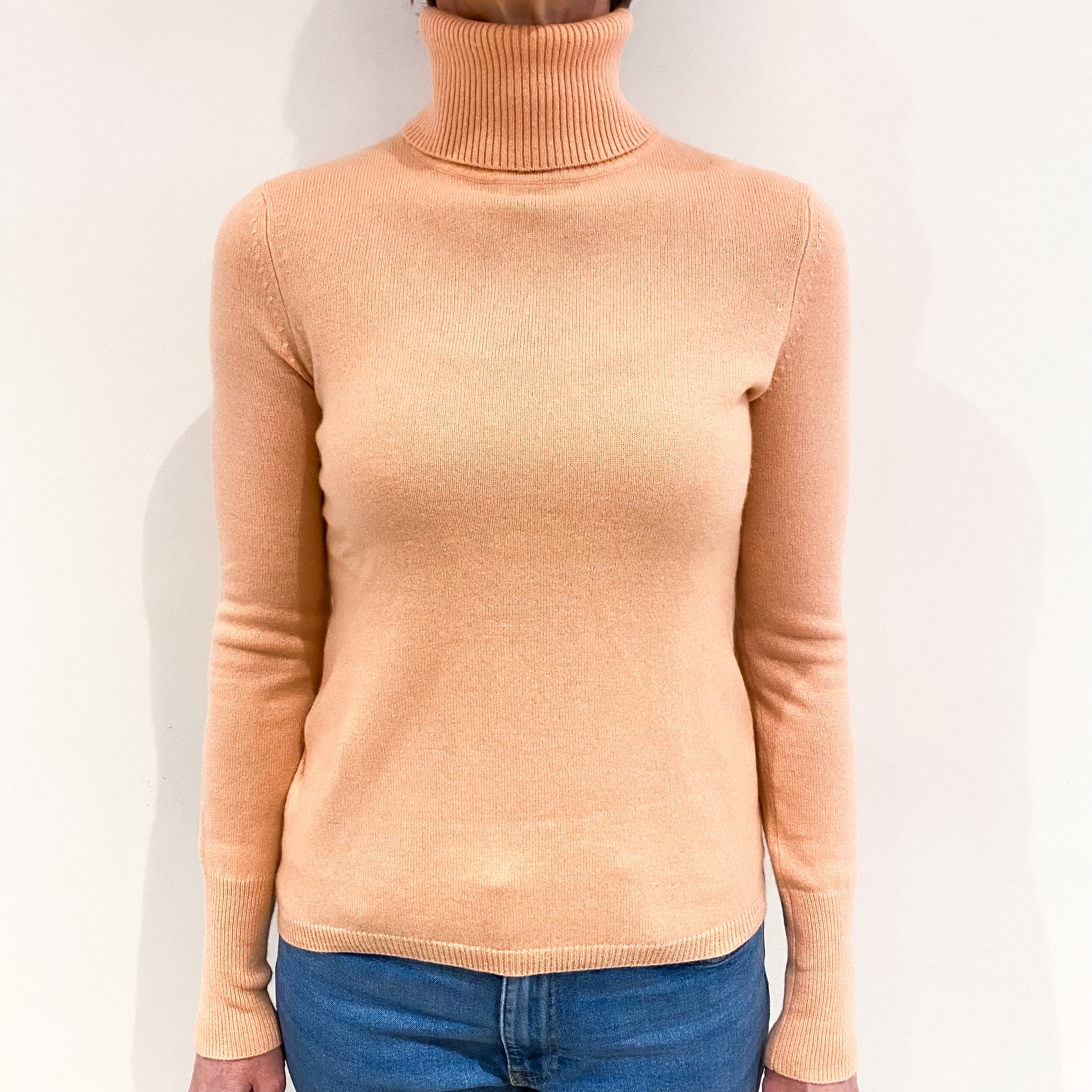 Peachy Pink Cashmere Polo Neck Jumper Small