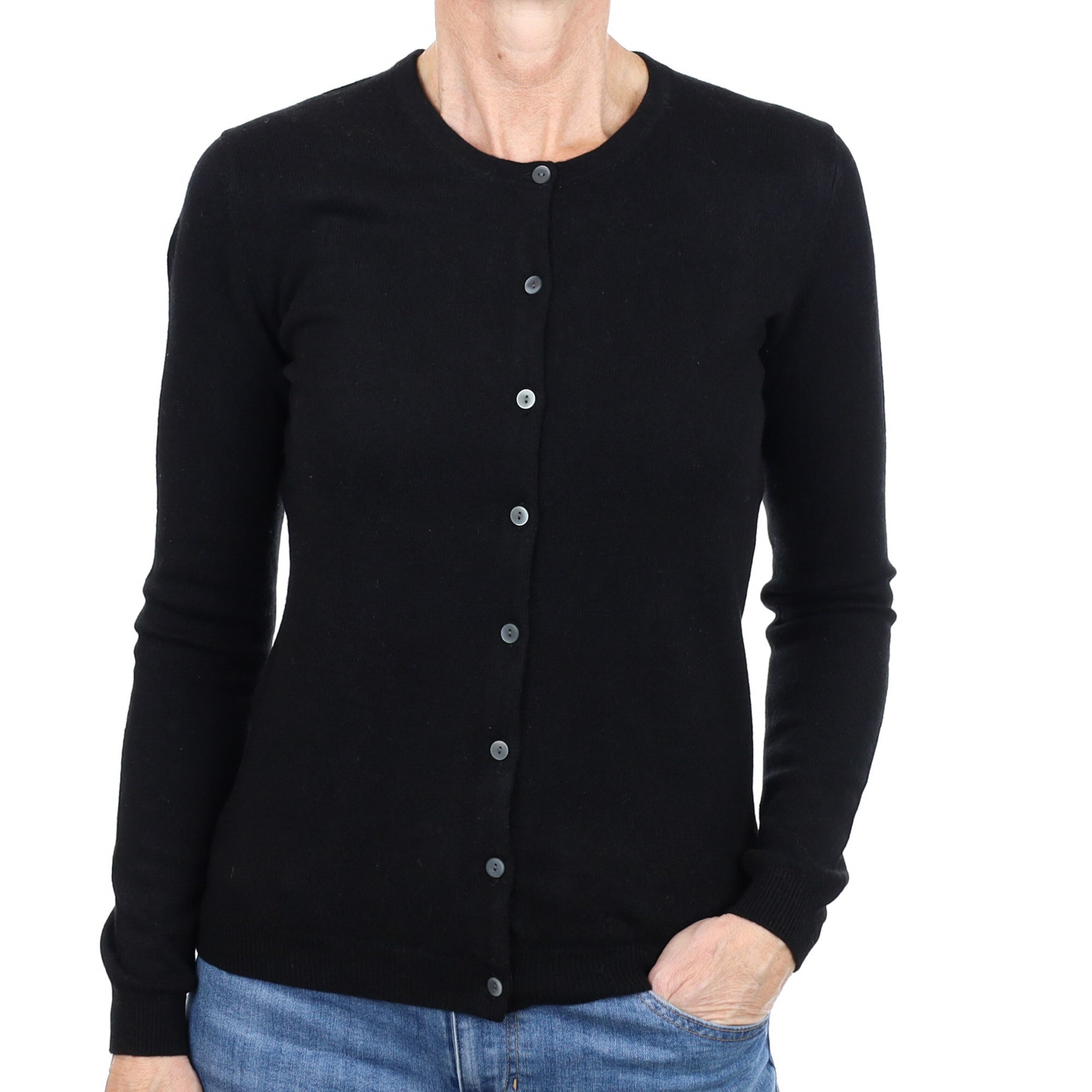 Black Cashmere Crew Neck Cardigan Small