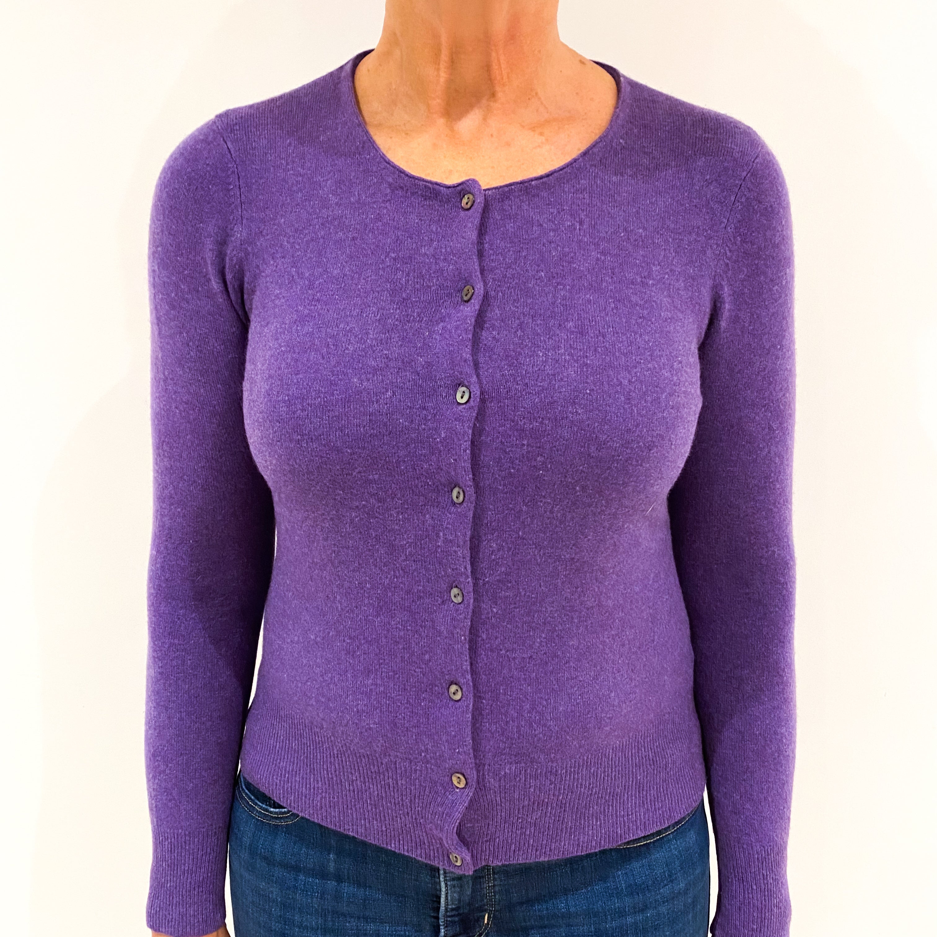 Amethyst Purple Cashmere Crew Neck Cardigan Medium
