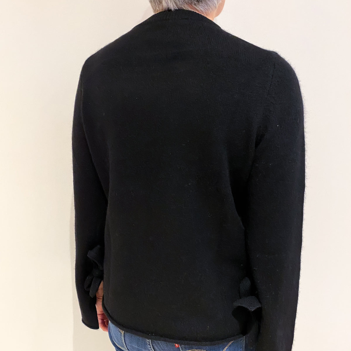 Black Tie Sleeve Cashmere Crew Neck Jumper Medium