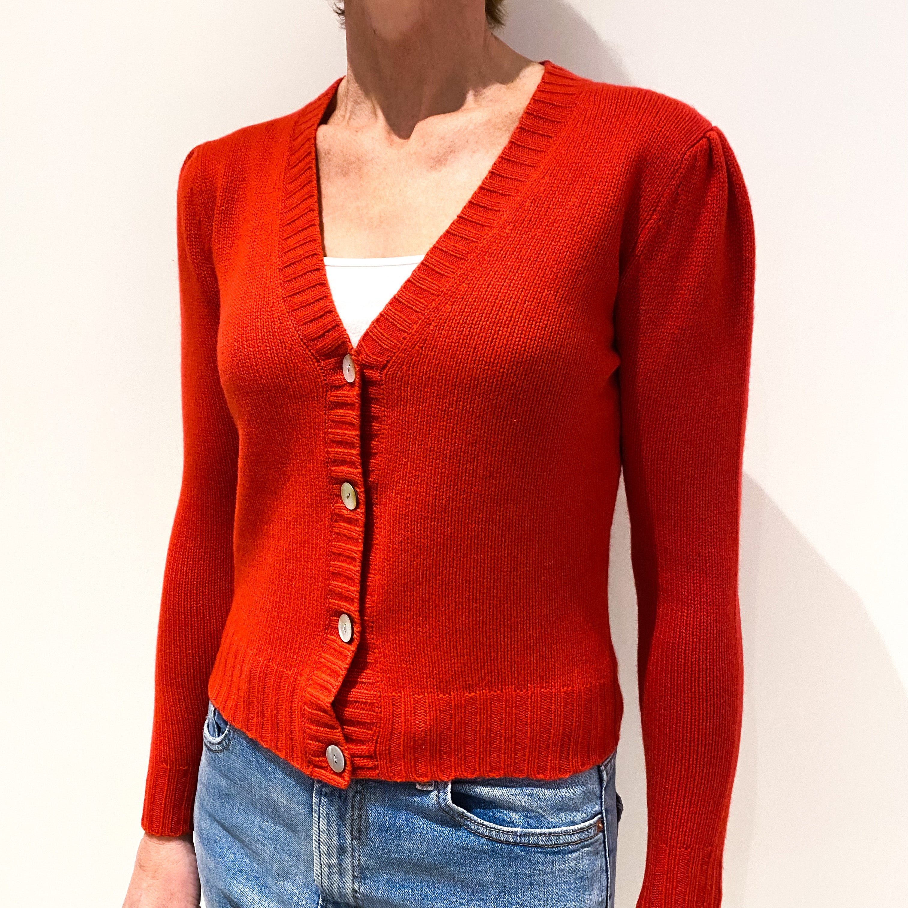 Scarlet Red Cashmere V-Neck Cardigan Small