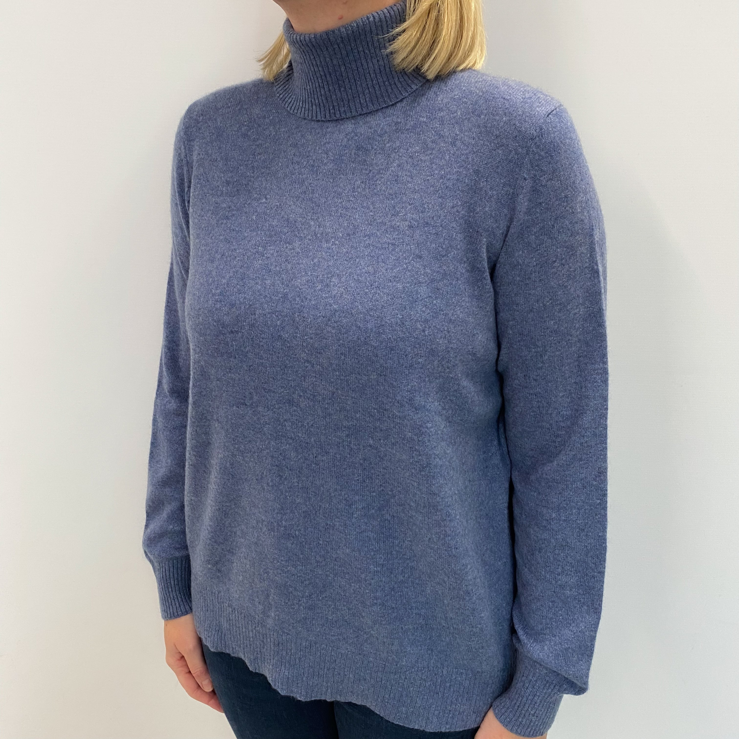 Denim Blue Cashmere Polo Neck Jumper Large