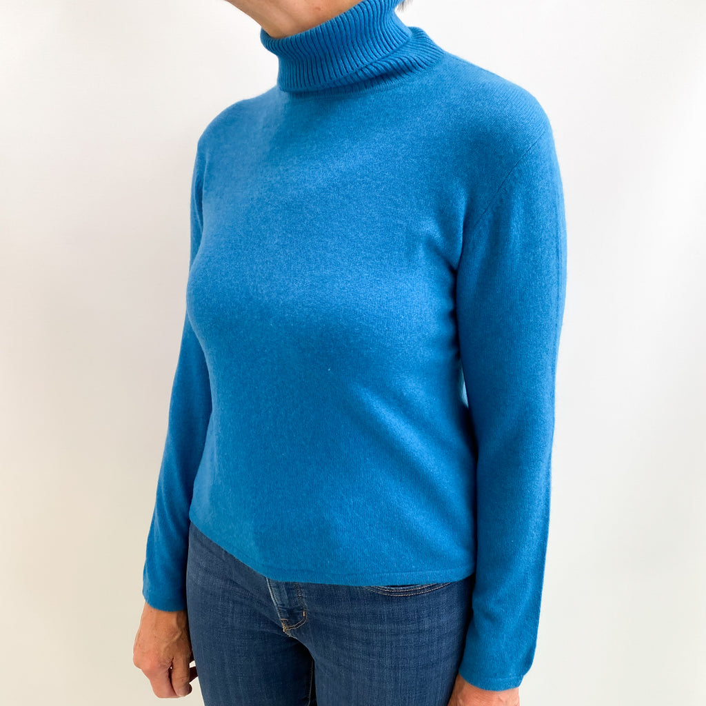 Teal Blue Cashmere Polo Neck Jumper Medium