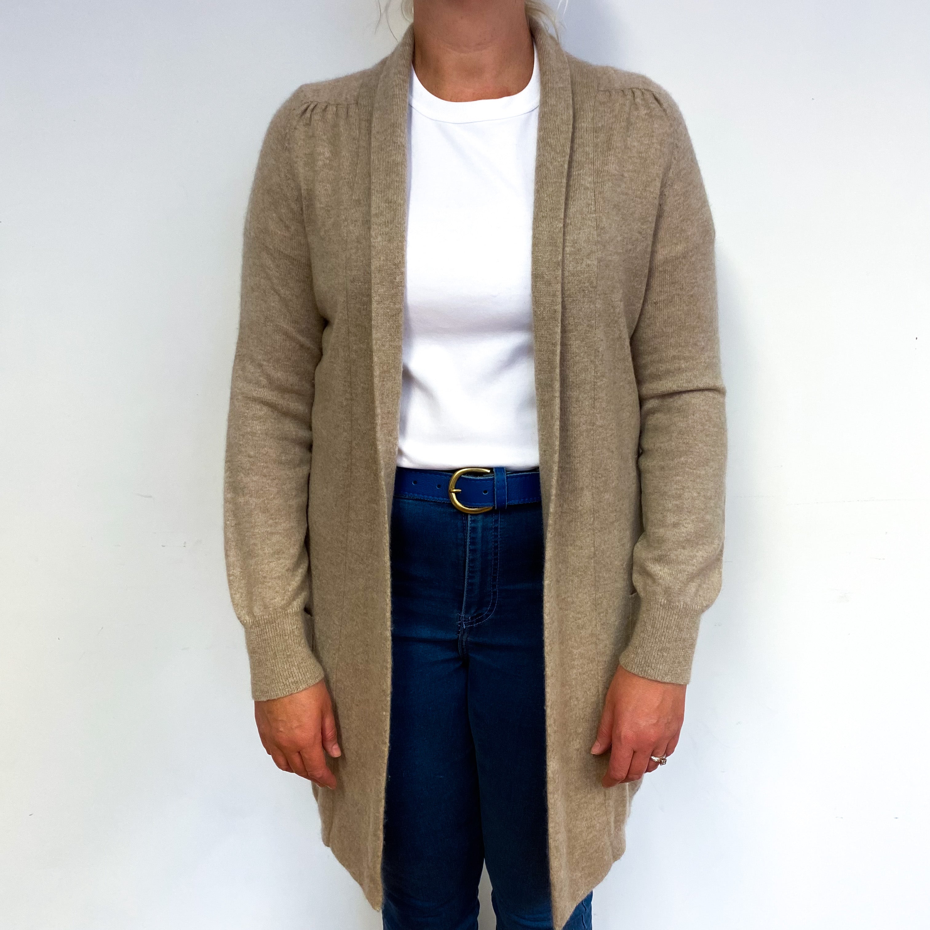 Taupe Brown Cashmere Edge to Edge Cardigan Large