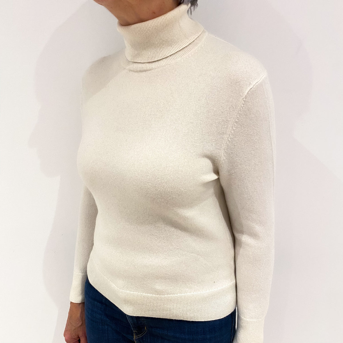Vanilla Cream Cashmere Polo Neck Jumper Medium
