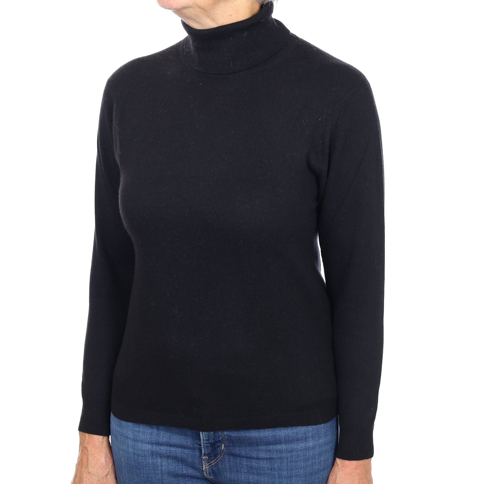 Black Cashmere Polo Neck Jumper Medium