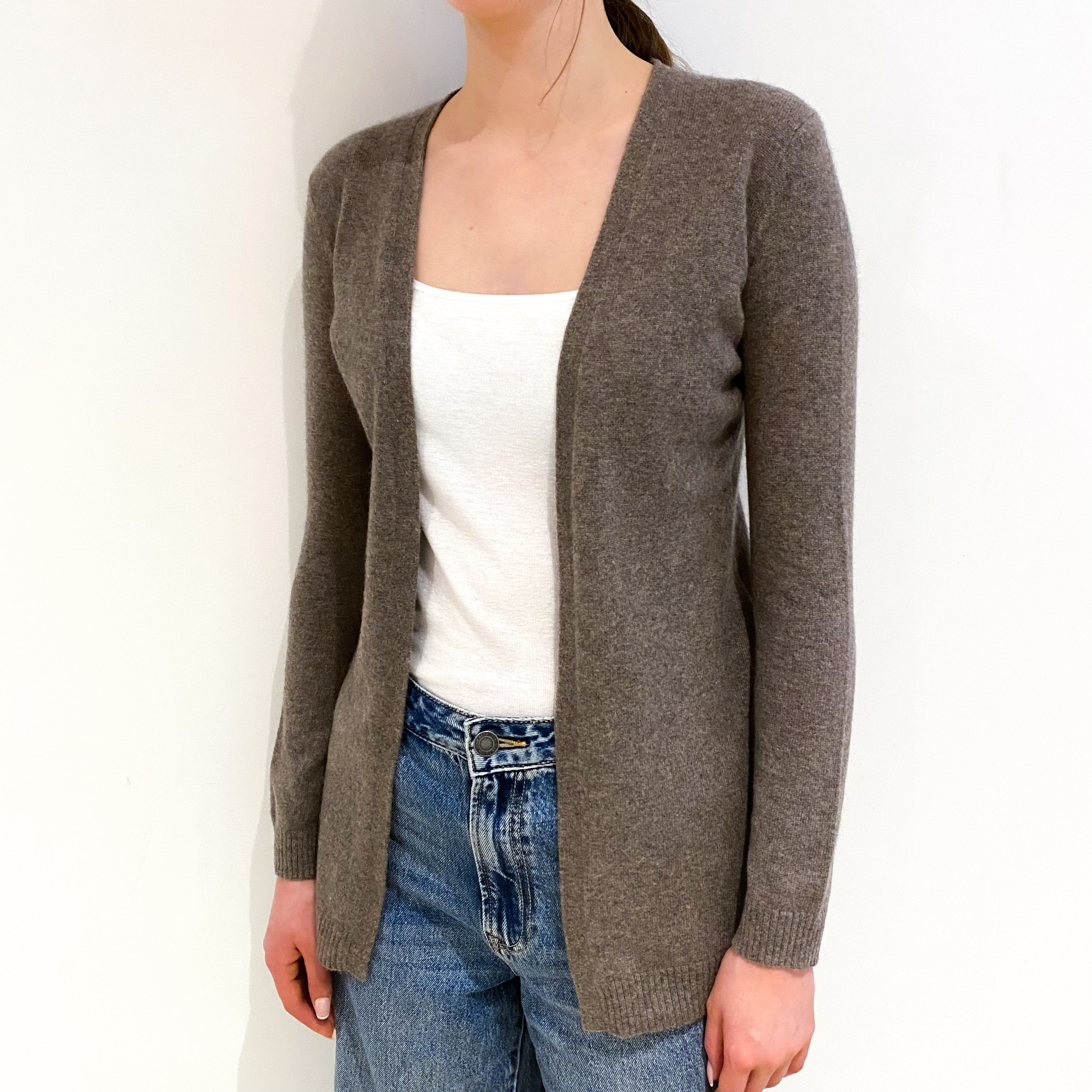 Mocha Brown Cashmere Edge To Edge Cardigan Extra Small