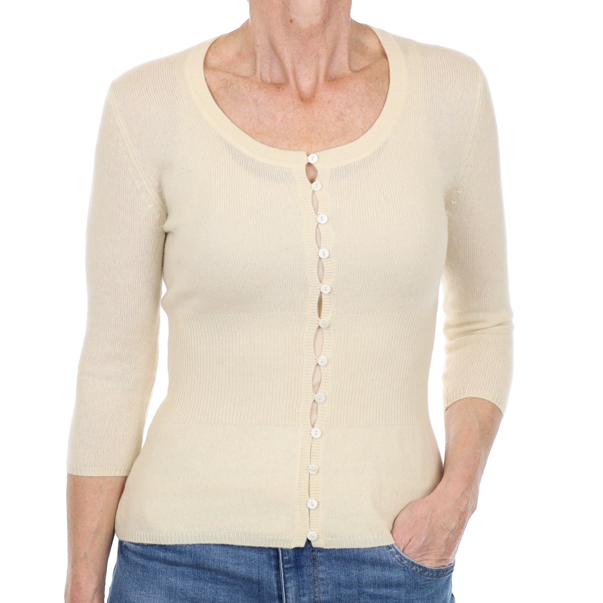 Vanilla Cream Cashmere Crew Neck Cardigan Small