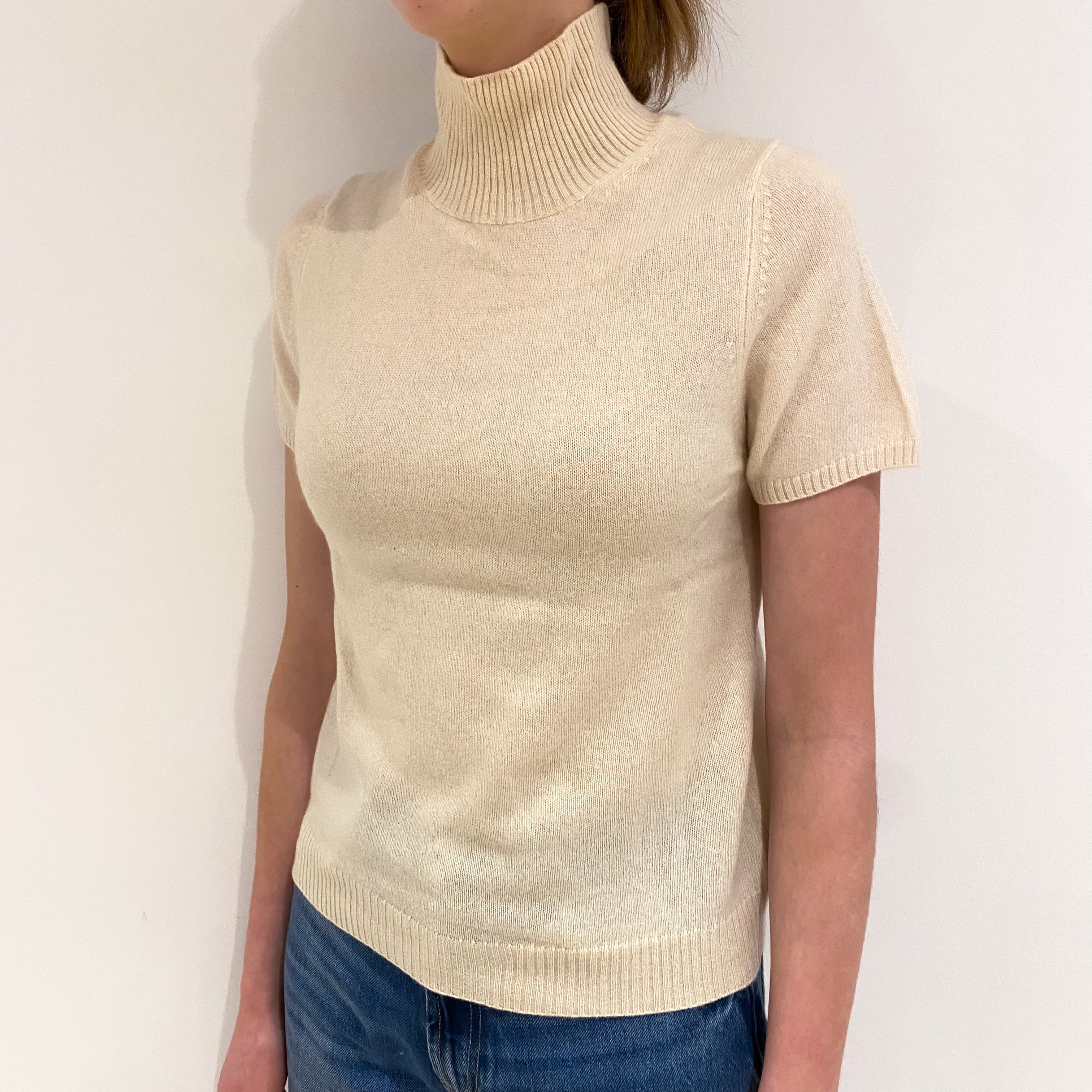 Clotted Cream Cashmere Short Sleeve Turtle Neck Jumper Extra Small